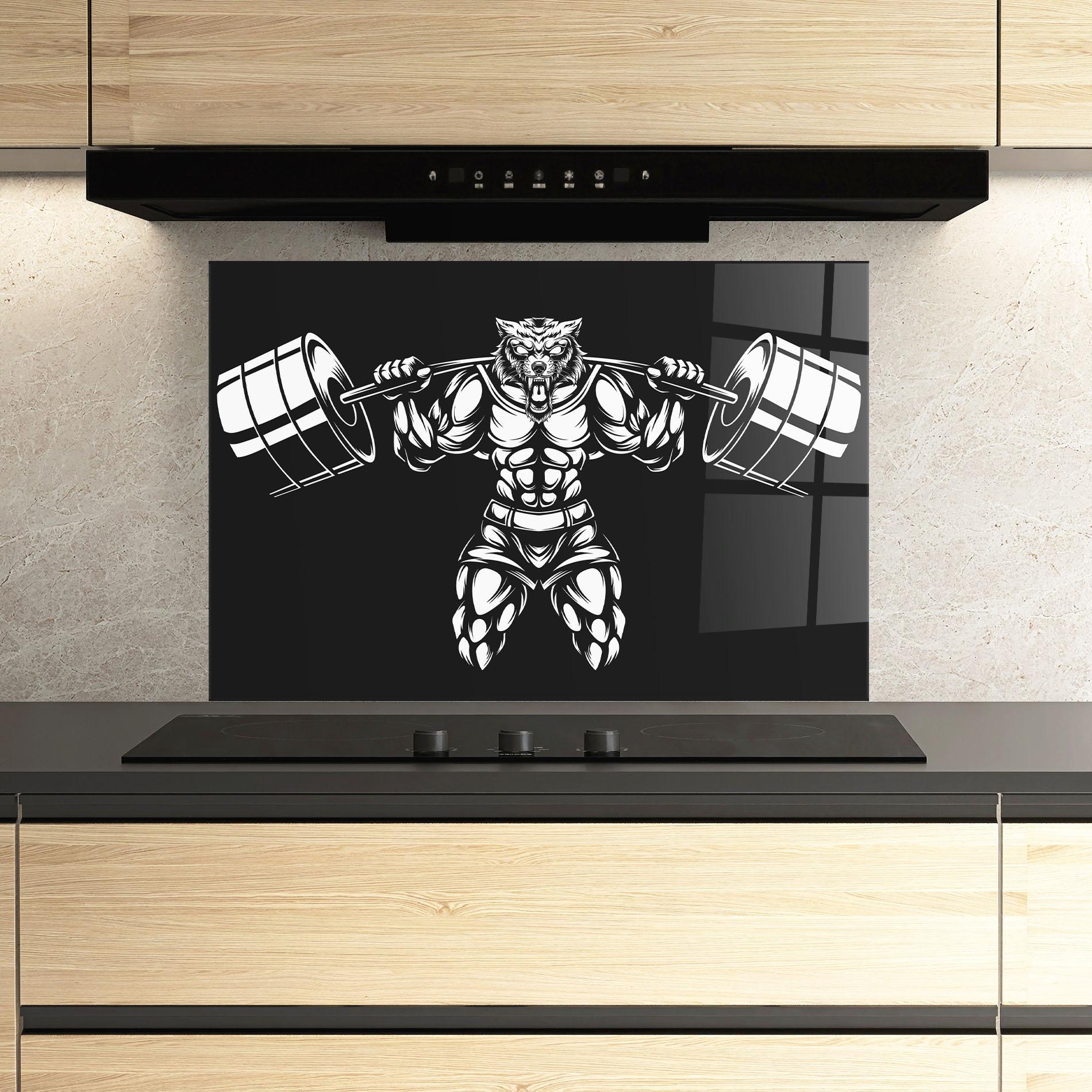 Küchenrückwand Glas Work Out Wolf mockup 3