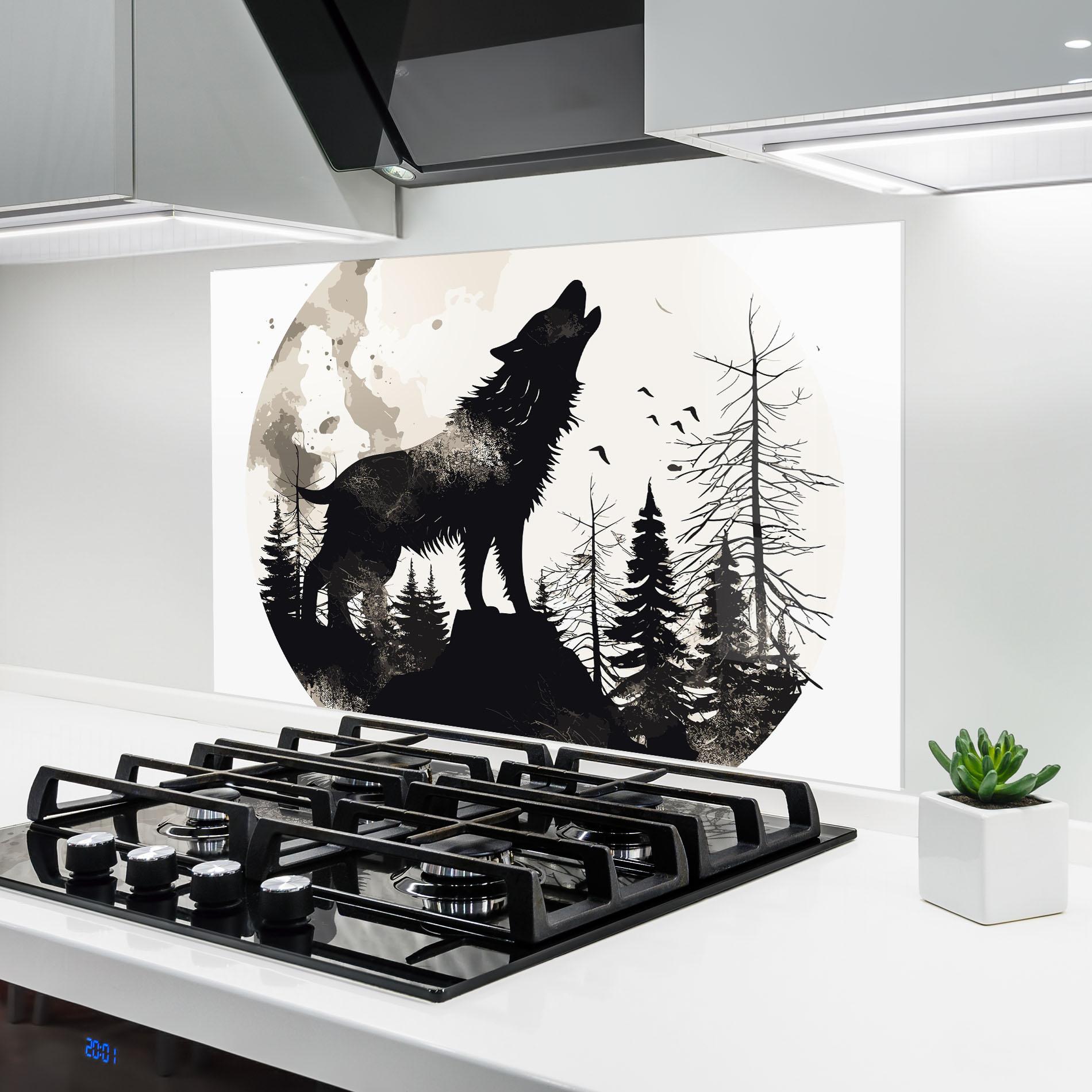 Küchenrückwand Glas Black On Cream Wolf mockup 6