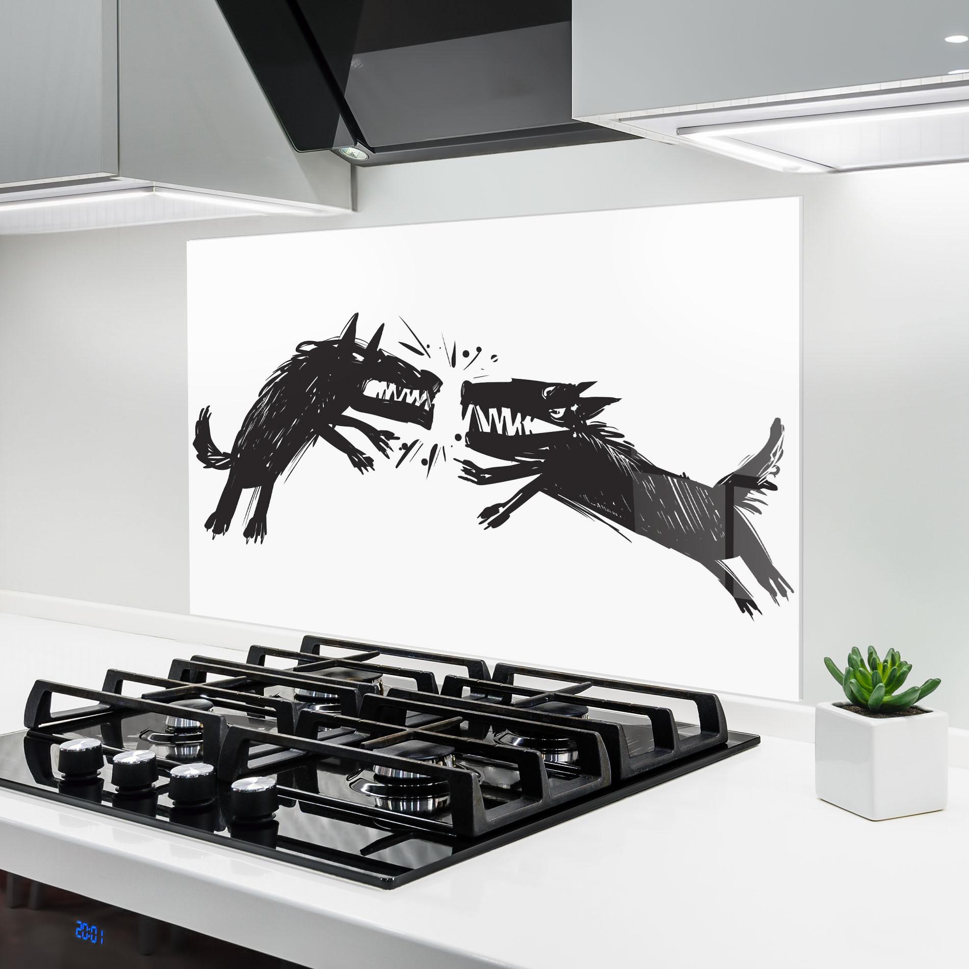Küchenrückwand Glas Black Wolves mockup 6