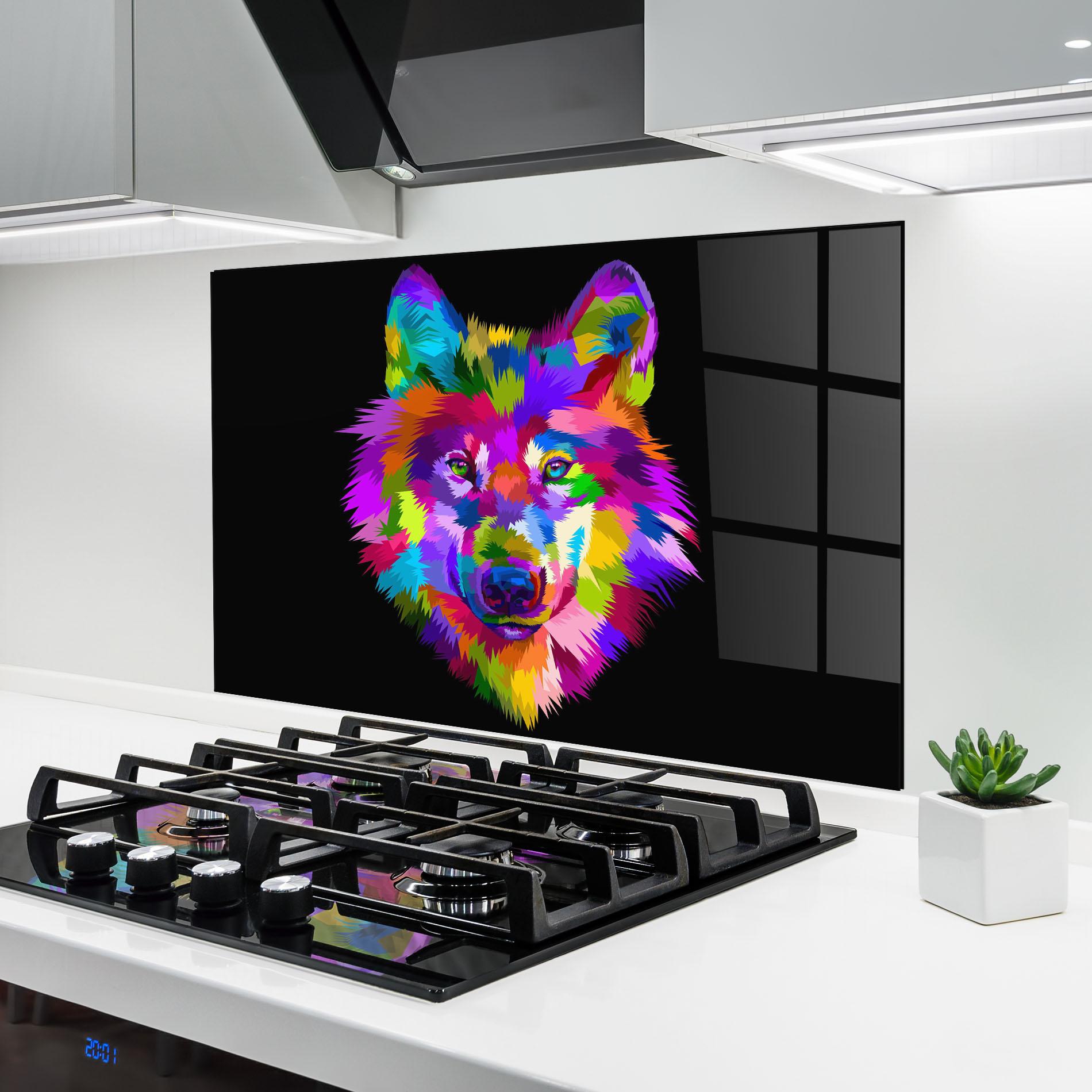 Küchenrückwand Glas Color Mix Wolf mockup 6