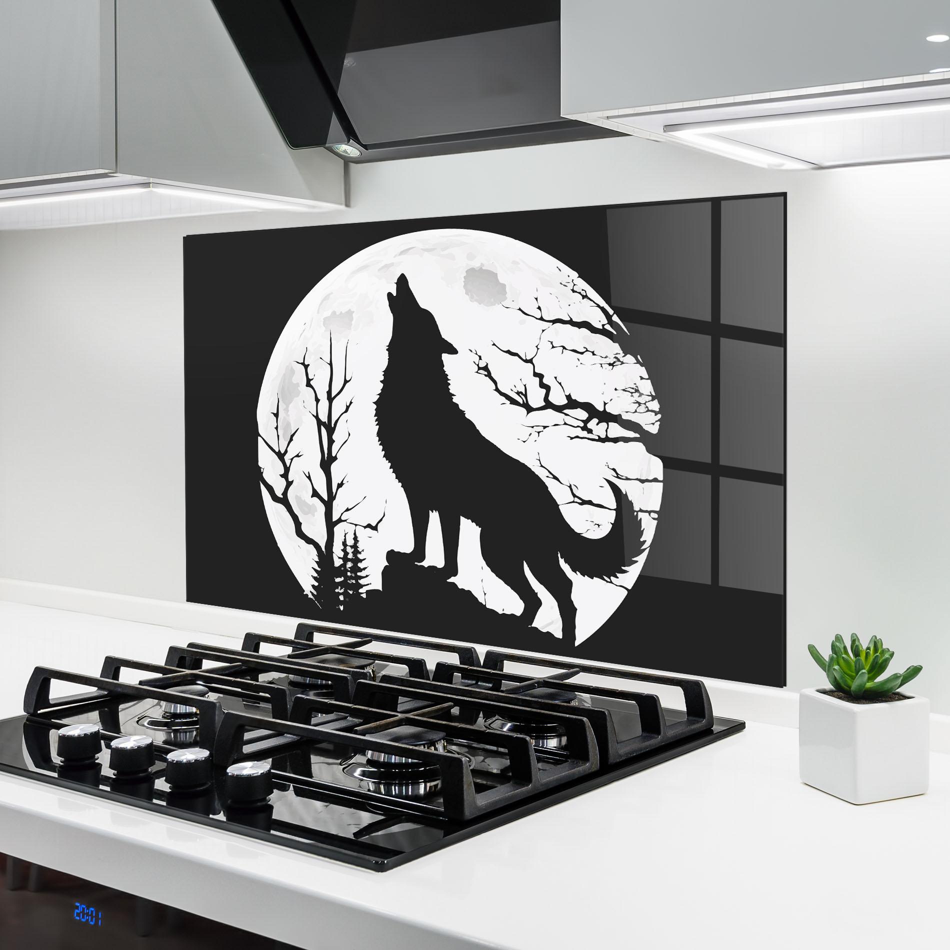 Küchenrückwand Glas Full Moon Wolf mockup 6