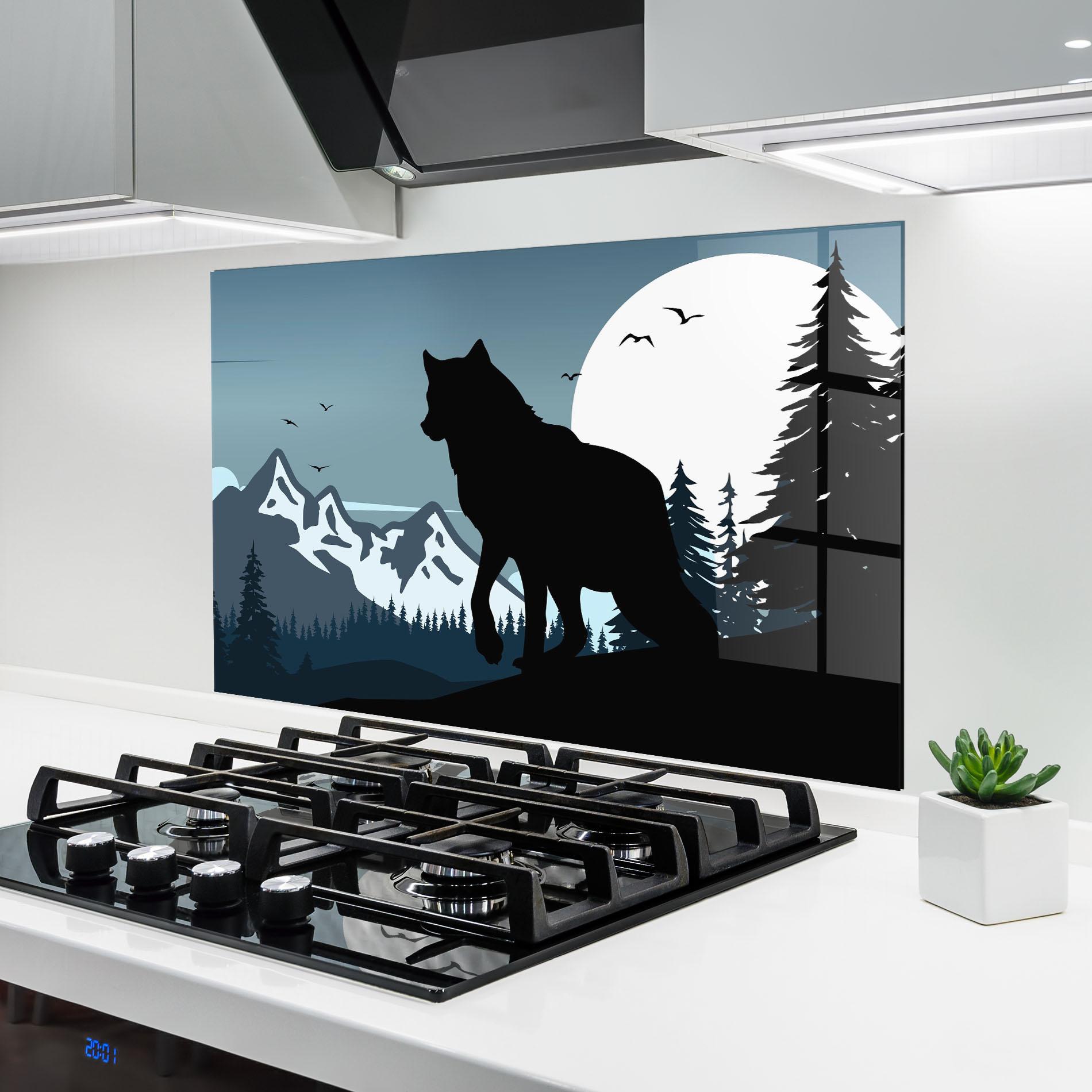Küchenrückwand Glas Hill Wolf mockup 6