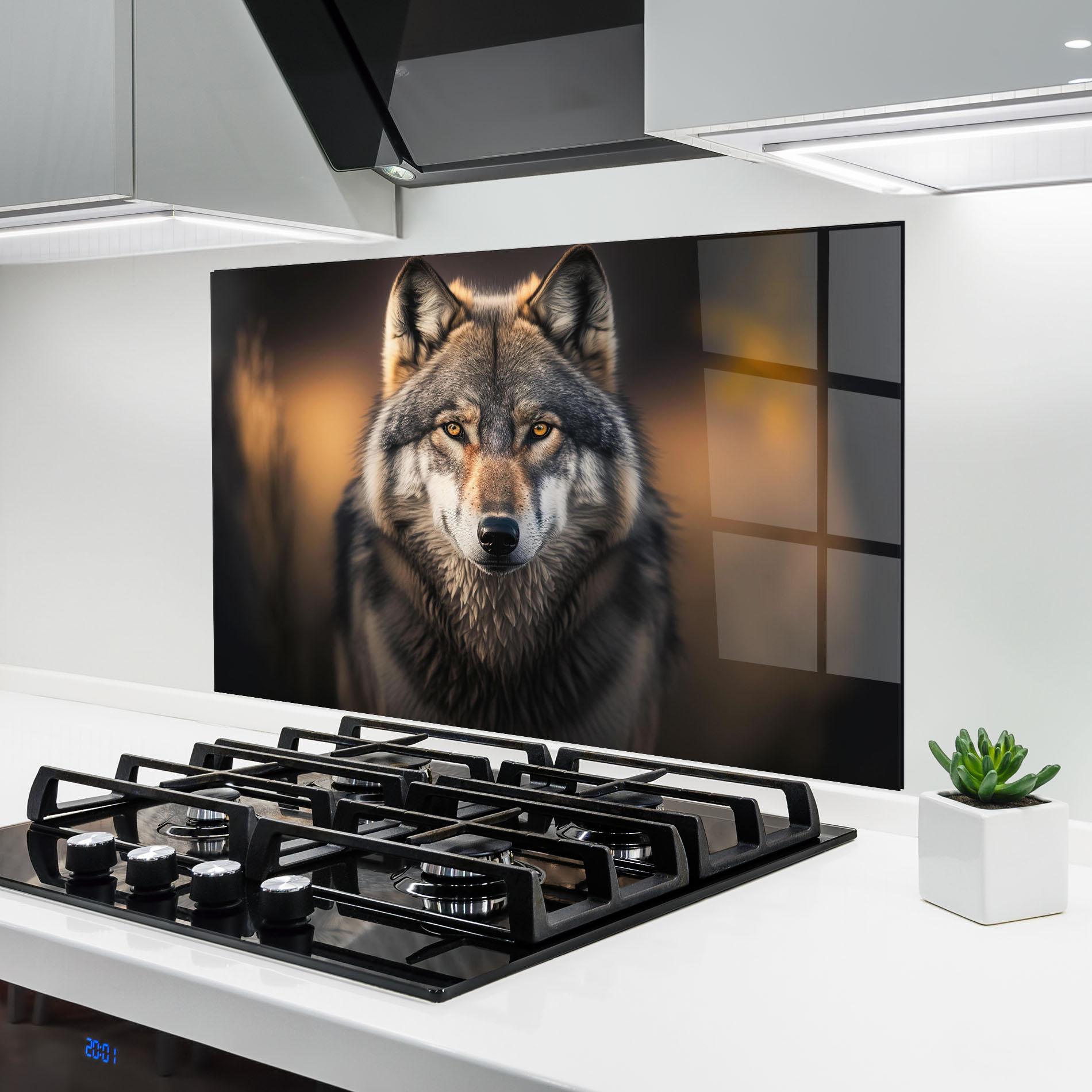Küchenrückwand Glas Wild Gray Wolf mockup 6