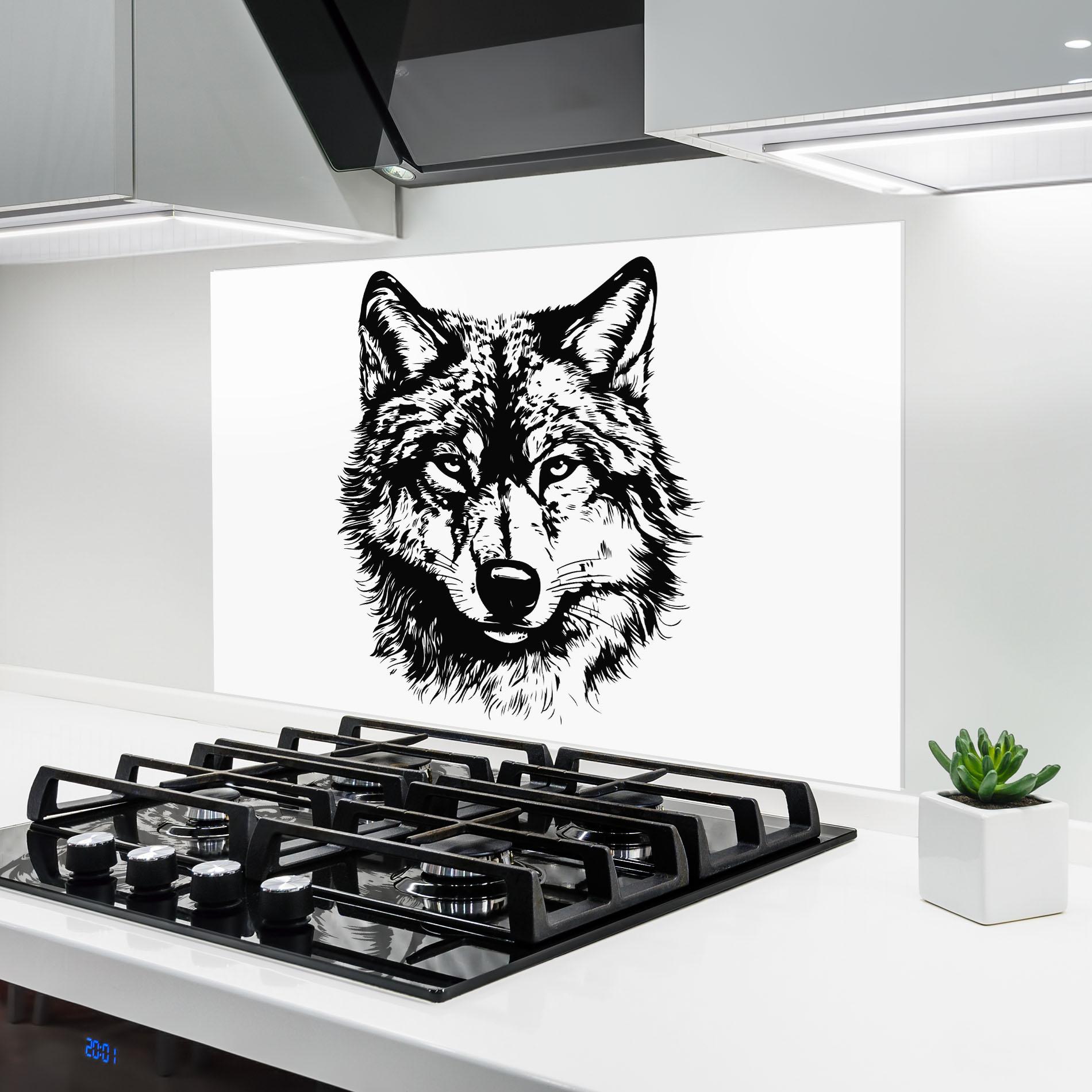 Küchenrückwand Glas Wolf Head Shilouette mockup 6