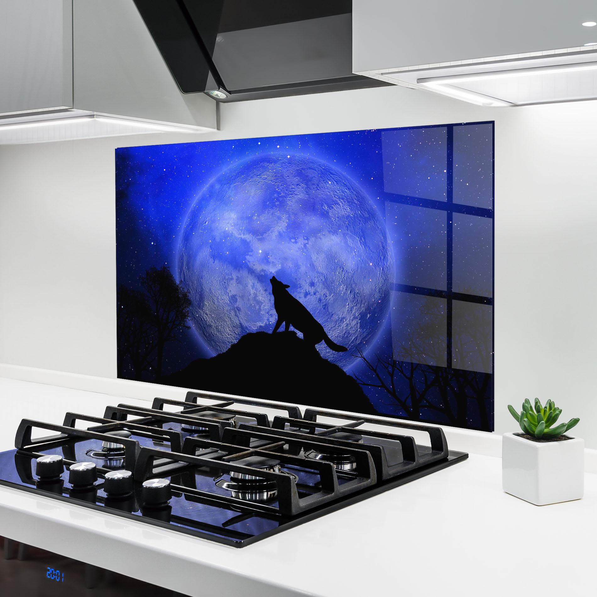 Küchenrückwand Glas Wolf Howling mockup 6
