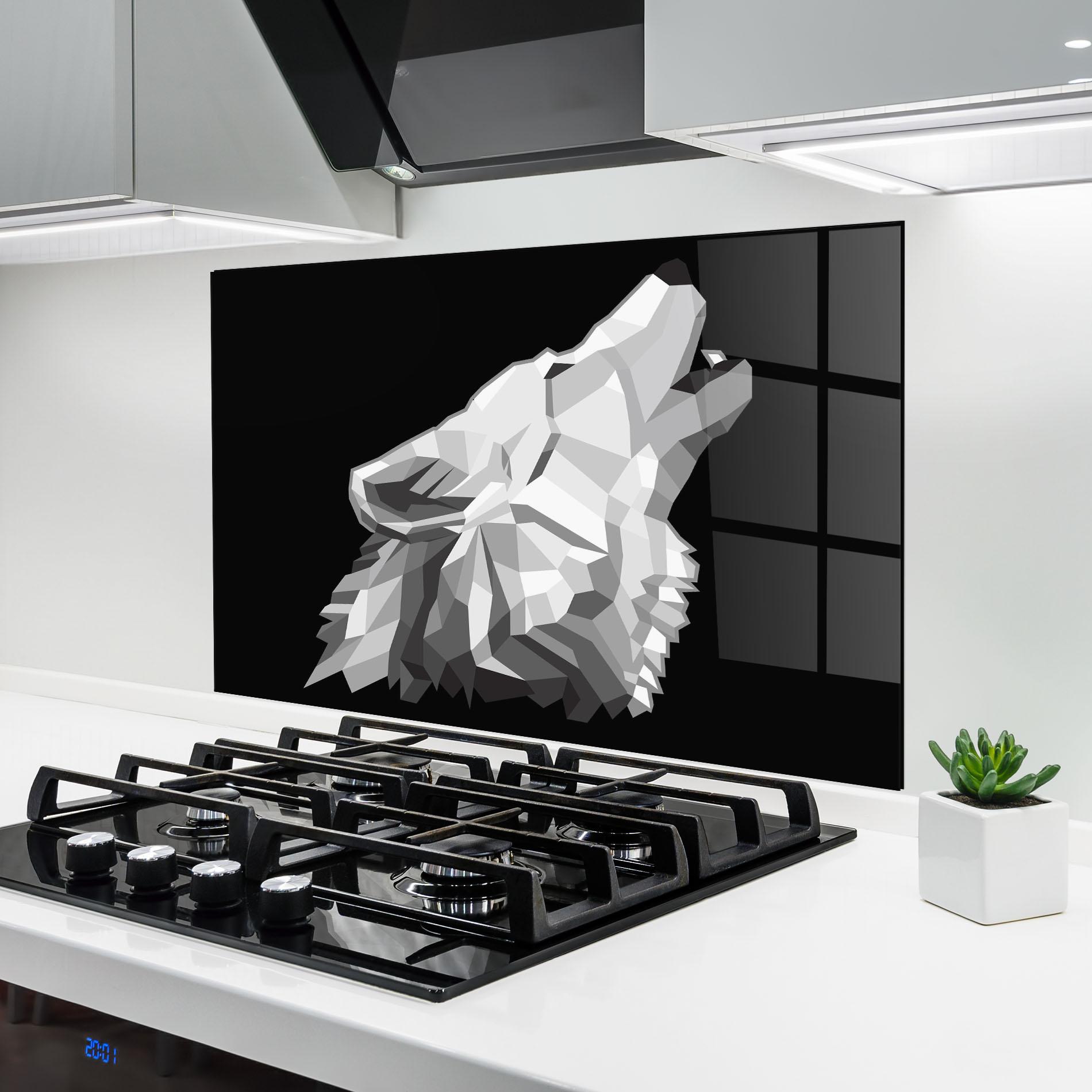 Küchenrückwand Glas Wolf Singing mockup 6
