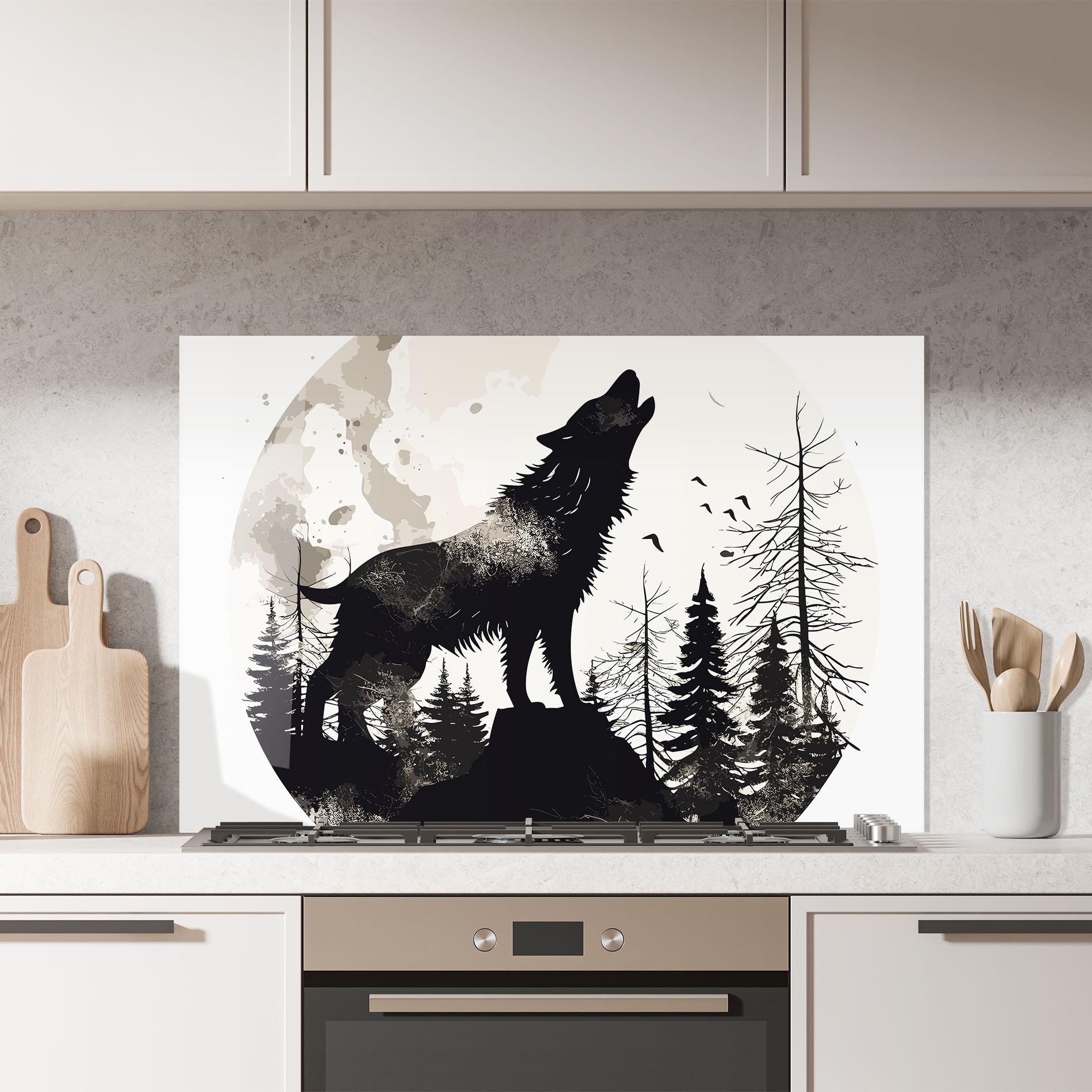 Küchenrückwand Glas Black On Cream Wolf mockup 7
