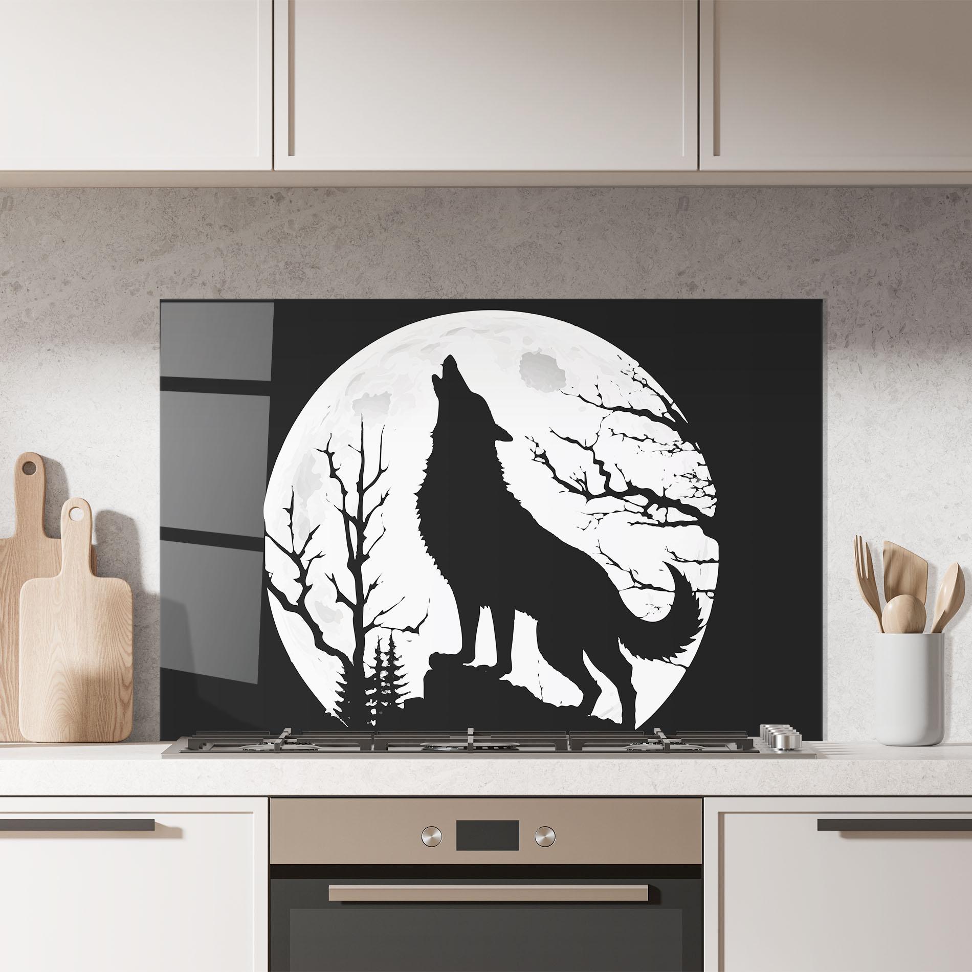 Küchenrückwand Glas Full Moon Wolf mockup 7
