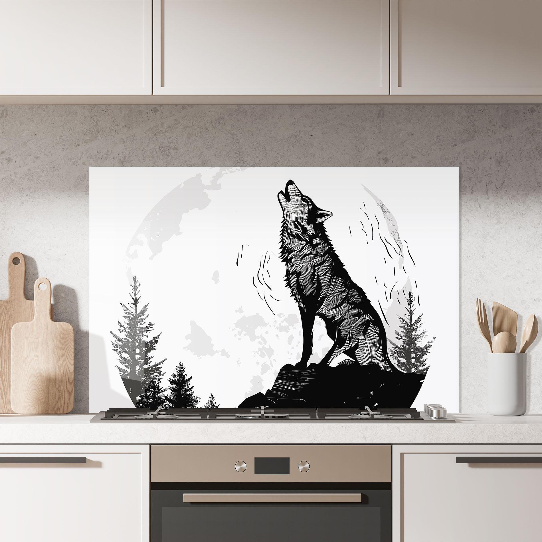 Küchenrückwand Glas Grey Moon Wolf mockup 7