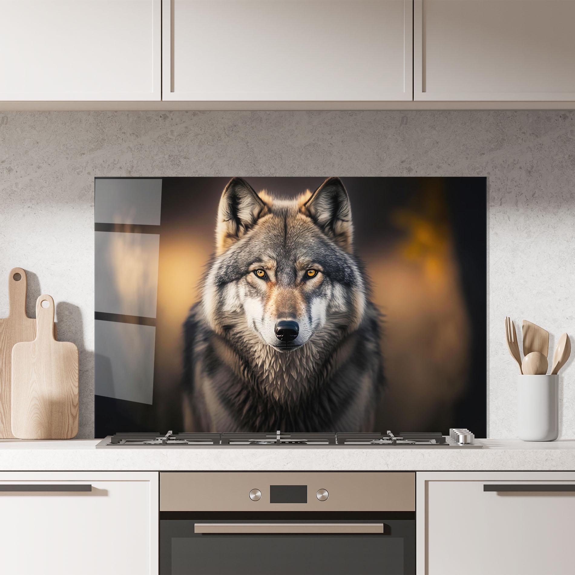 Küchenrückwand Glas Wild Gray Wolf mockup 7