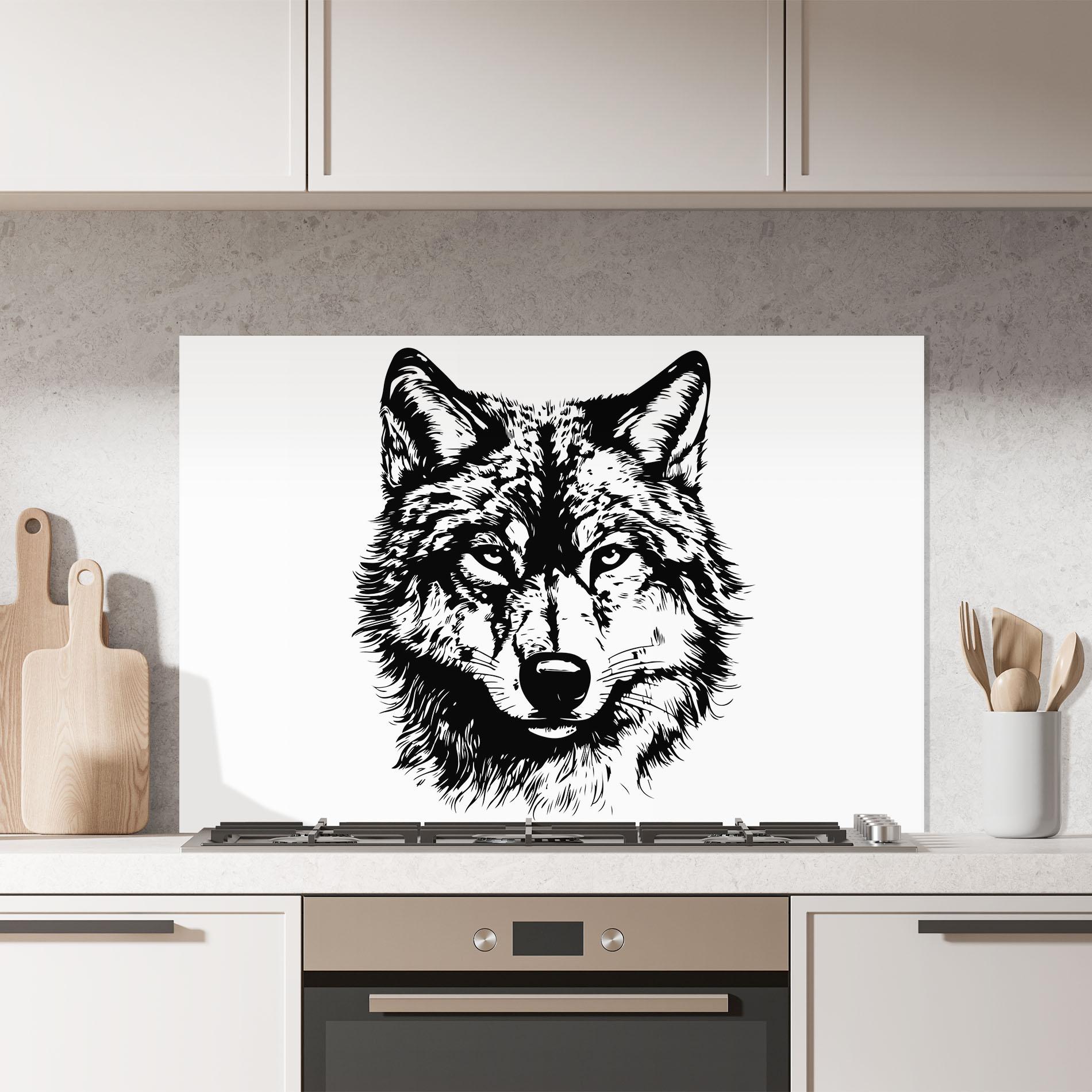 Küchenrückwand Glas Wolf Head Shilouette mockup 7