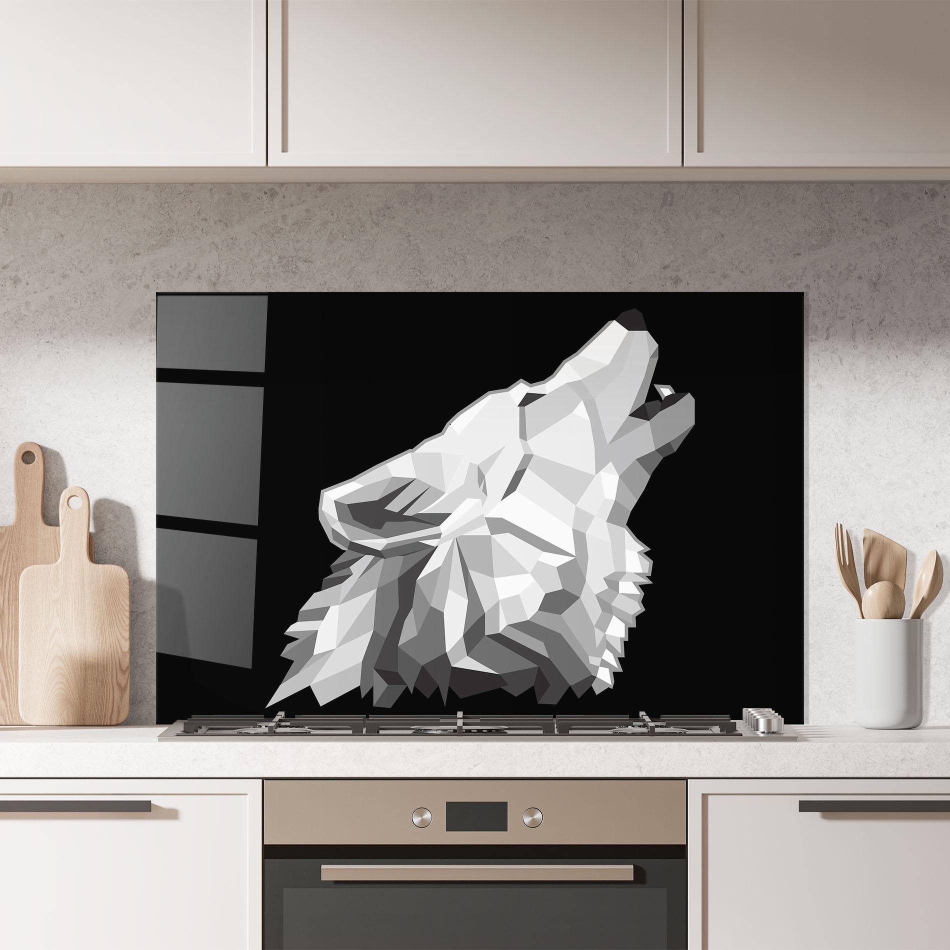 Küchenrückwand Glas Wolf Singing mockup 7