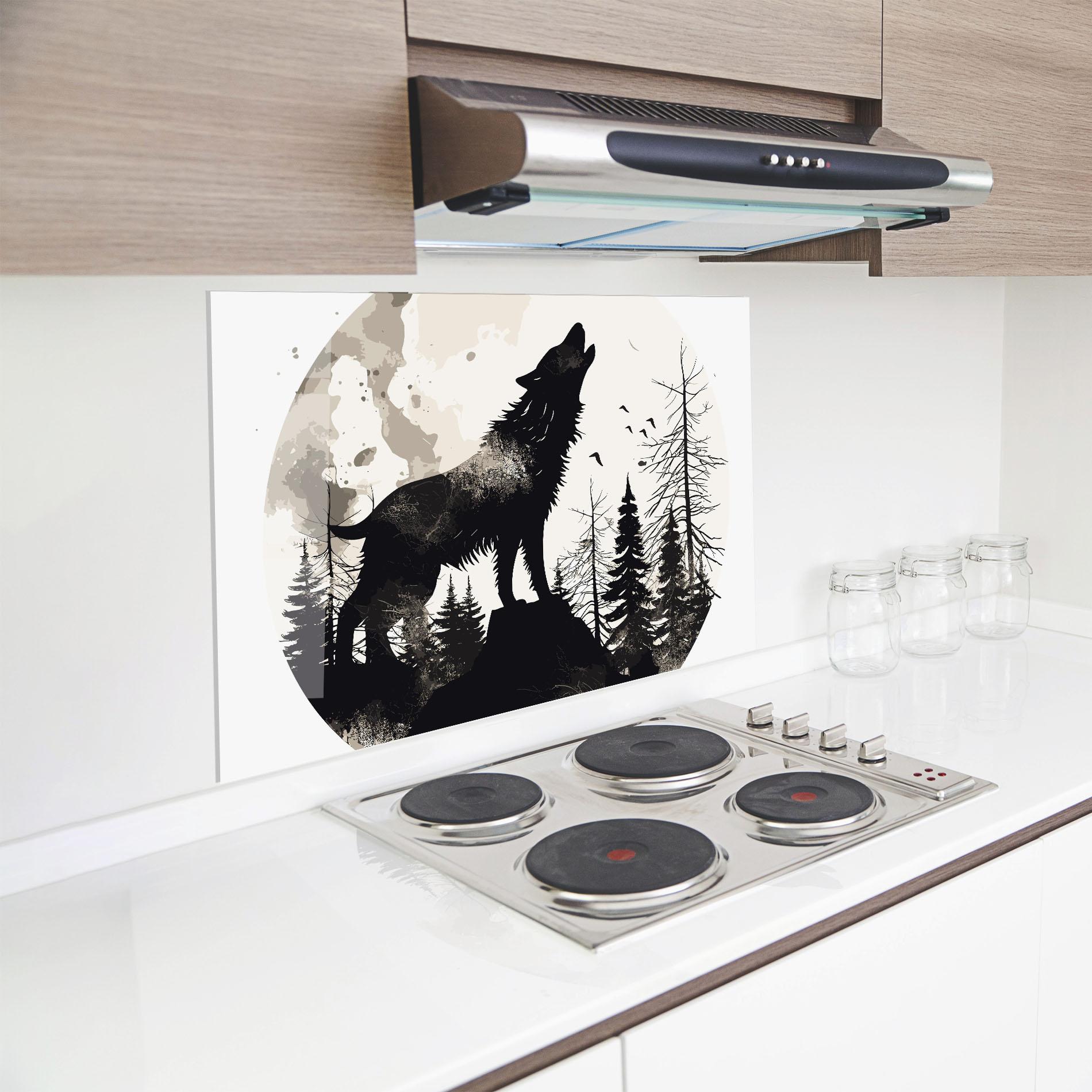Küchenrückwand Glas Black On Cream Wolf mockup 8