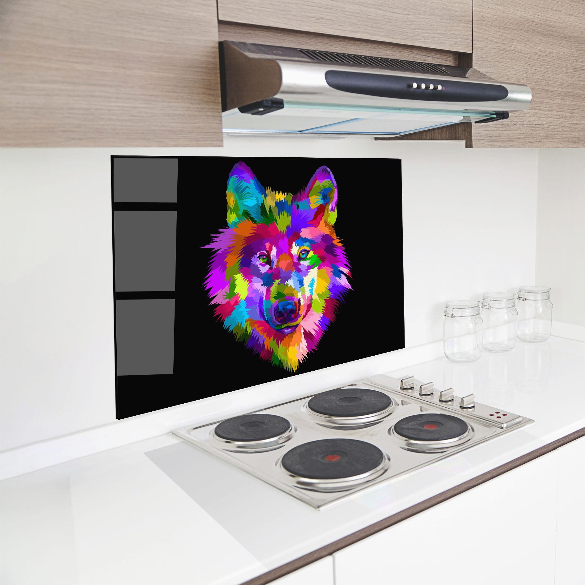 Küchenrückwand Glas Color Mix Wolf mockup 8