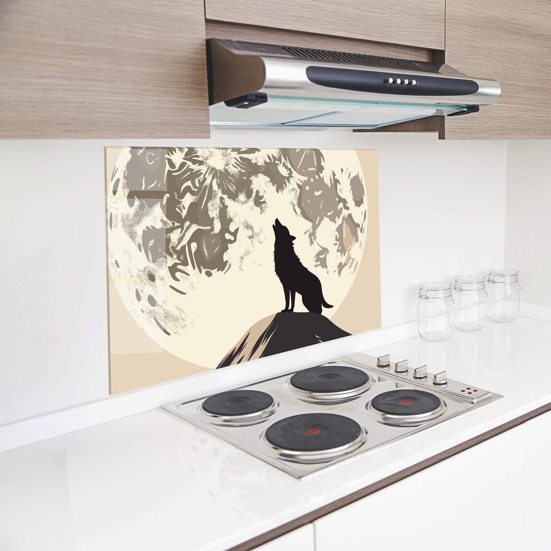 Küchenrückwand Glas Cream Moon Wolf mockup 8