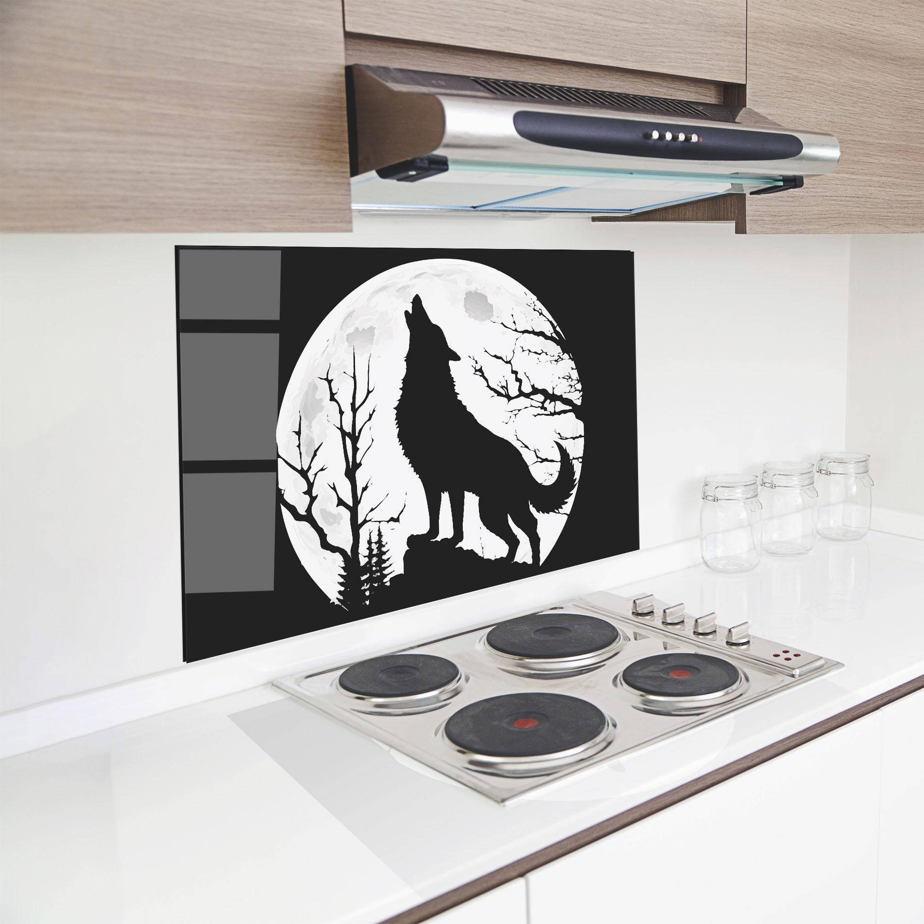 Küchenrückwand Glas Full Moon Wolf mockup 8
