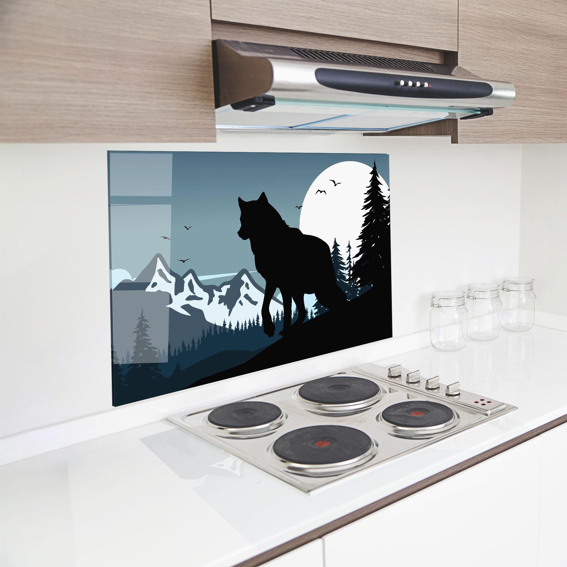 Küchenrückwand Glas Hill Wolf mockup 8