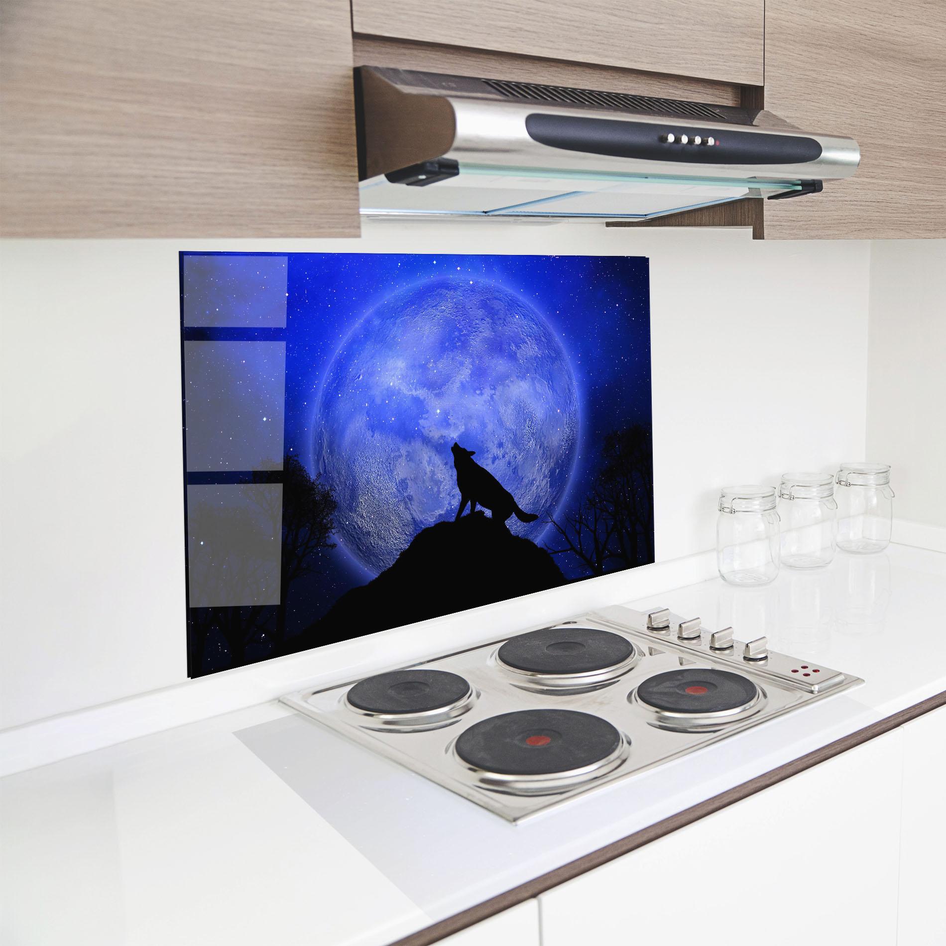Küchenrückwand Glas Wolf Howling mockup 8