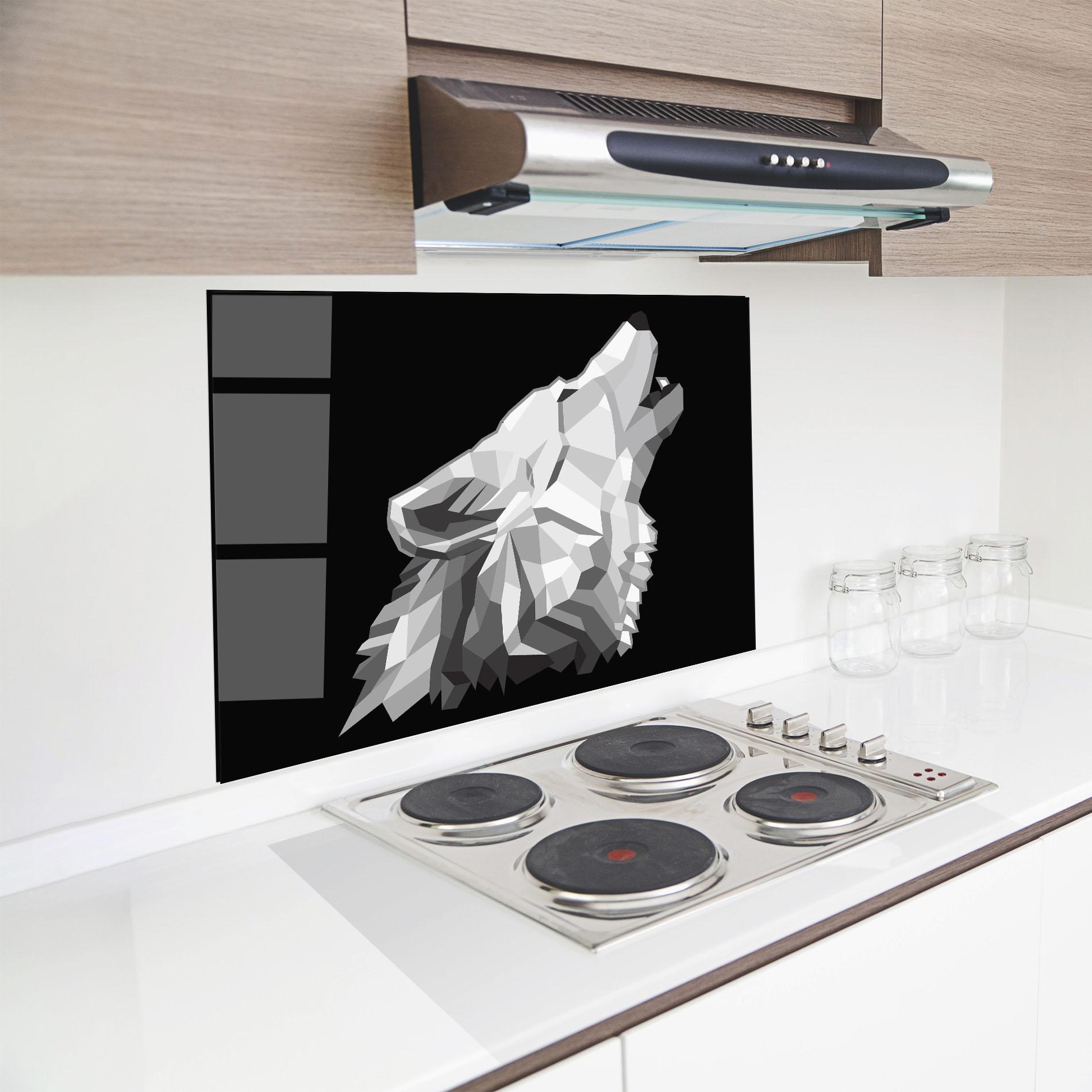 Küchenrückwand Glas Wolf Singing mockup 8