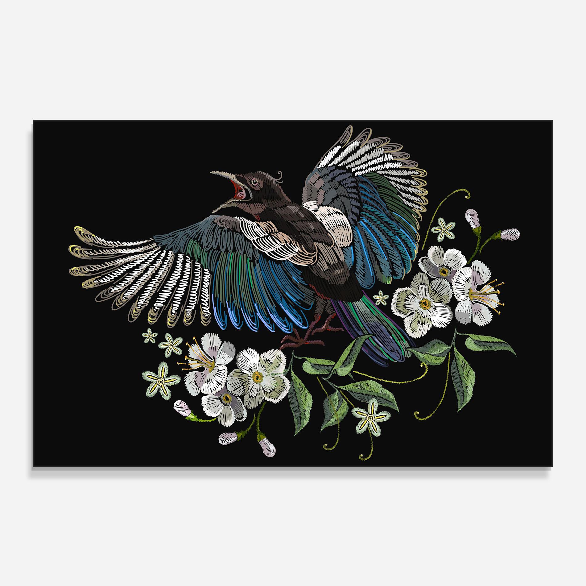 Küchenrückwand Glas Embroidery Bird mockup 0
