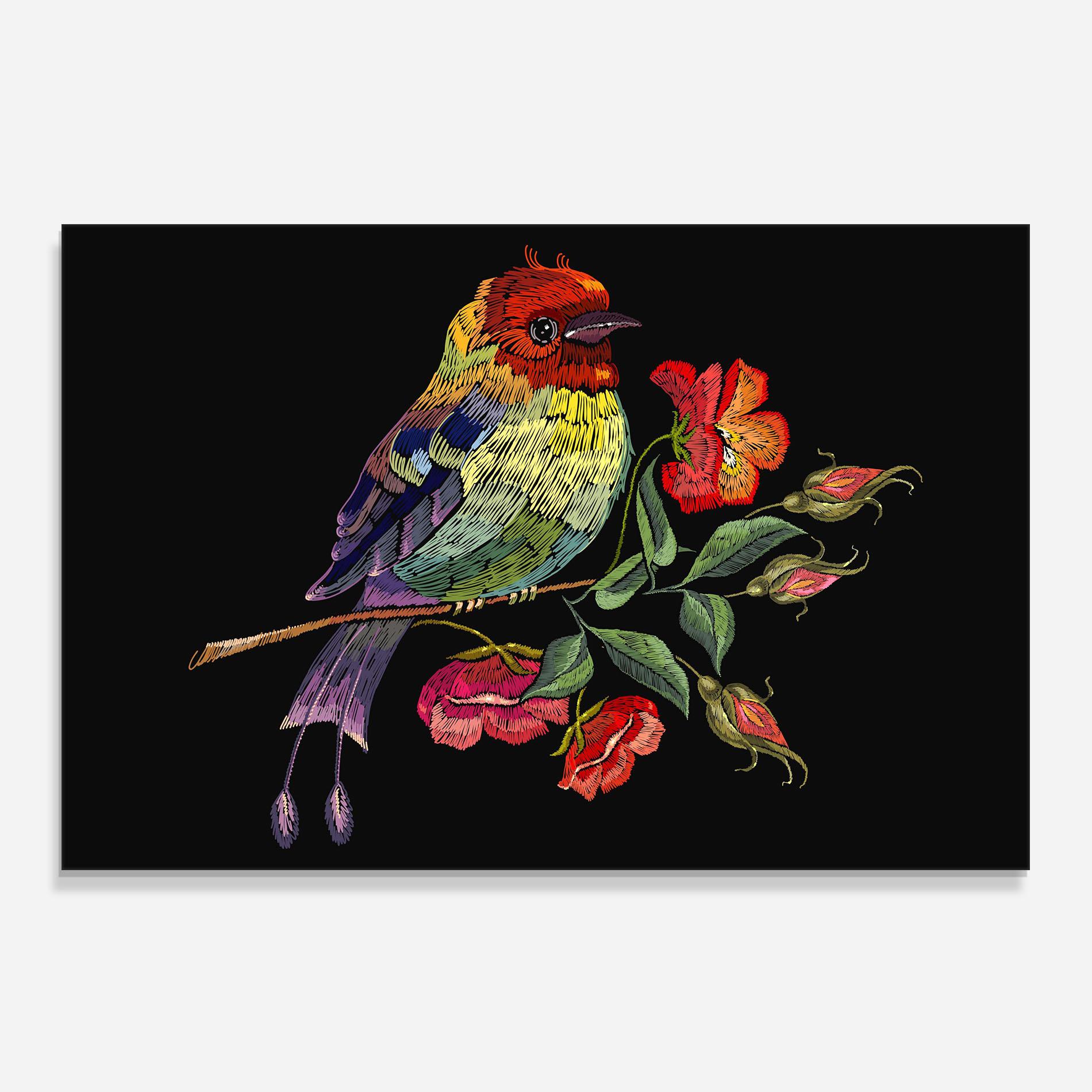 Küchenrückwand Glas Embroidery Pretty Bird mockup 0