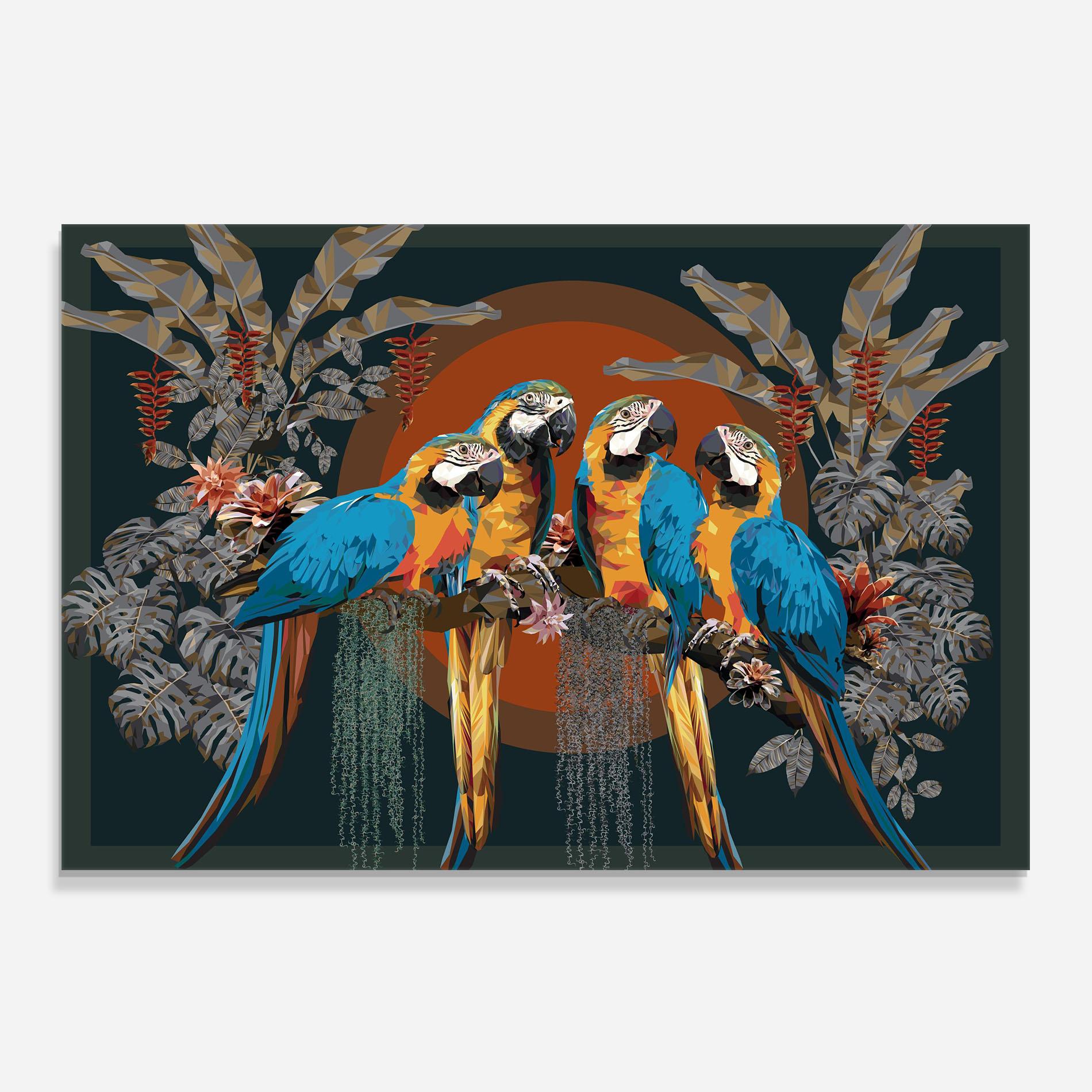 Küchenrückwand Glas Parrot Couples mockup 0