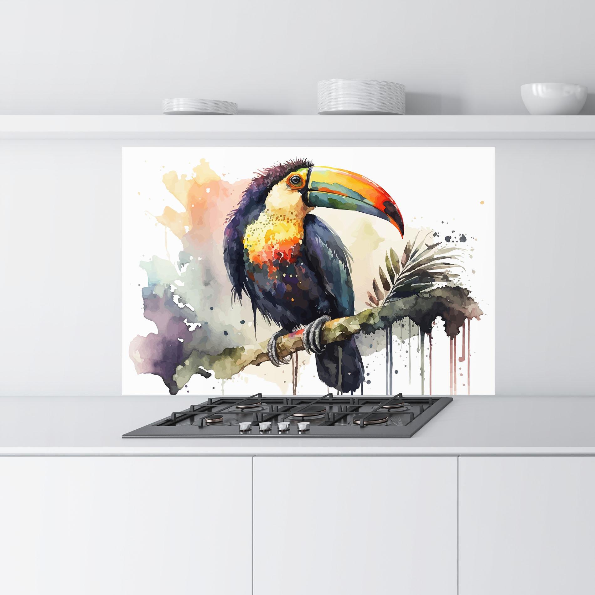 Küchenrückwand Glas Beautiful Toucan Art mockup 9