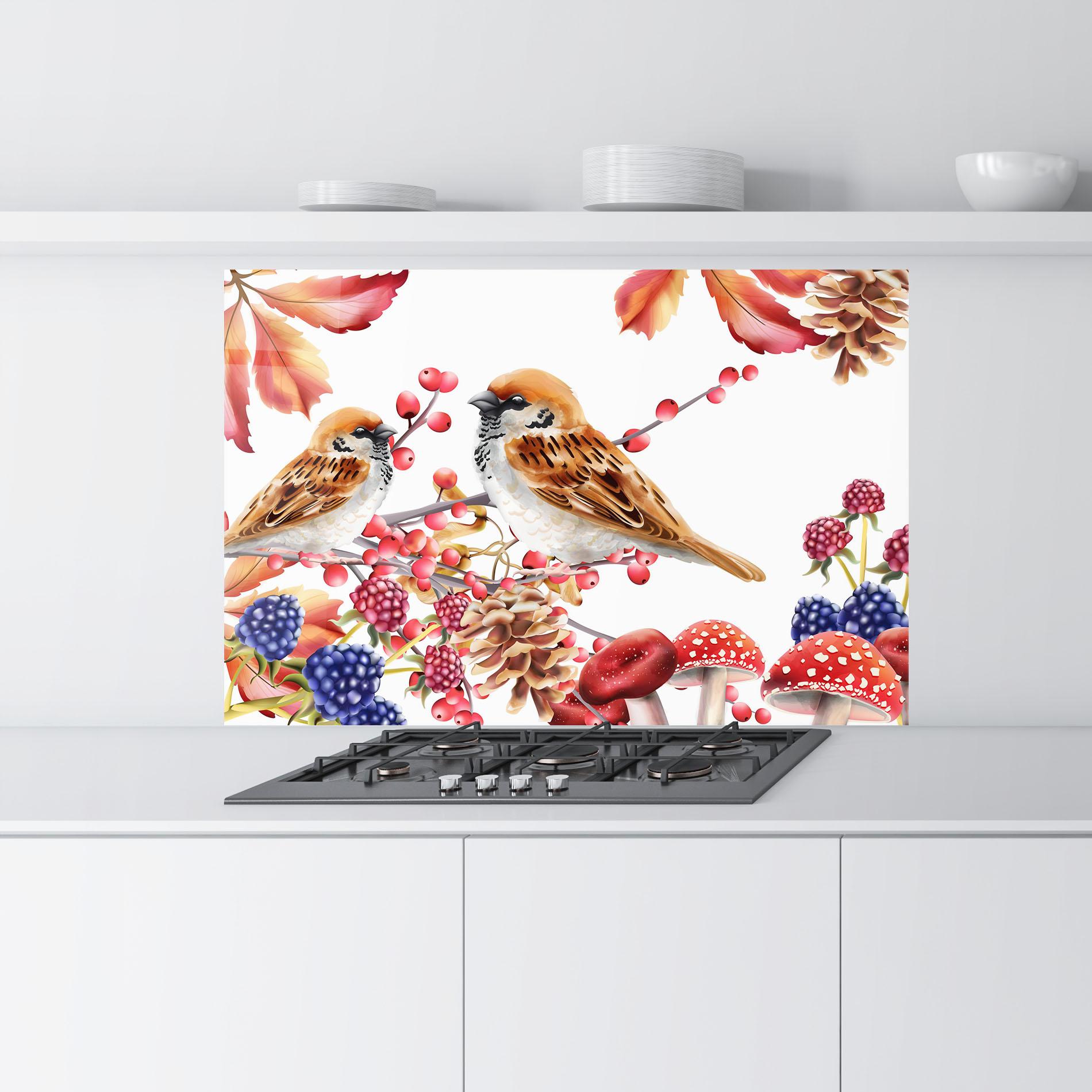 Küchenrückwand Glas Birds And Berries mockup 9