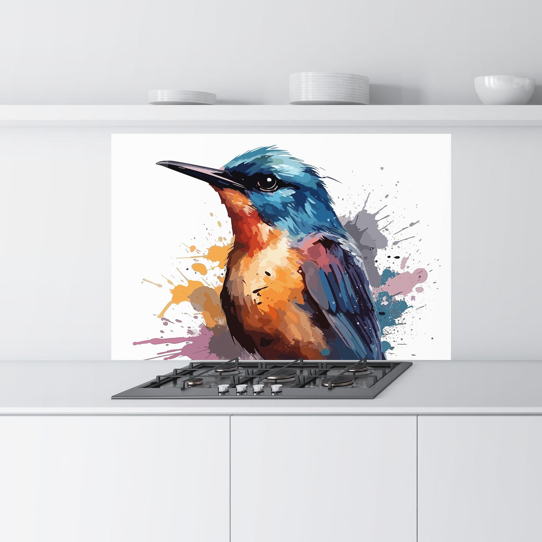 Küchenrückwand Glas Brush Style Bird mockup 9