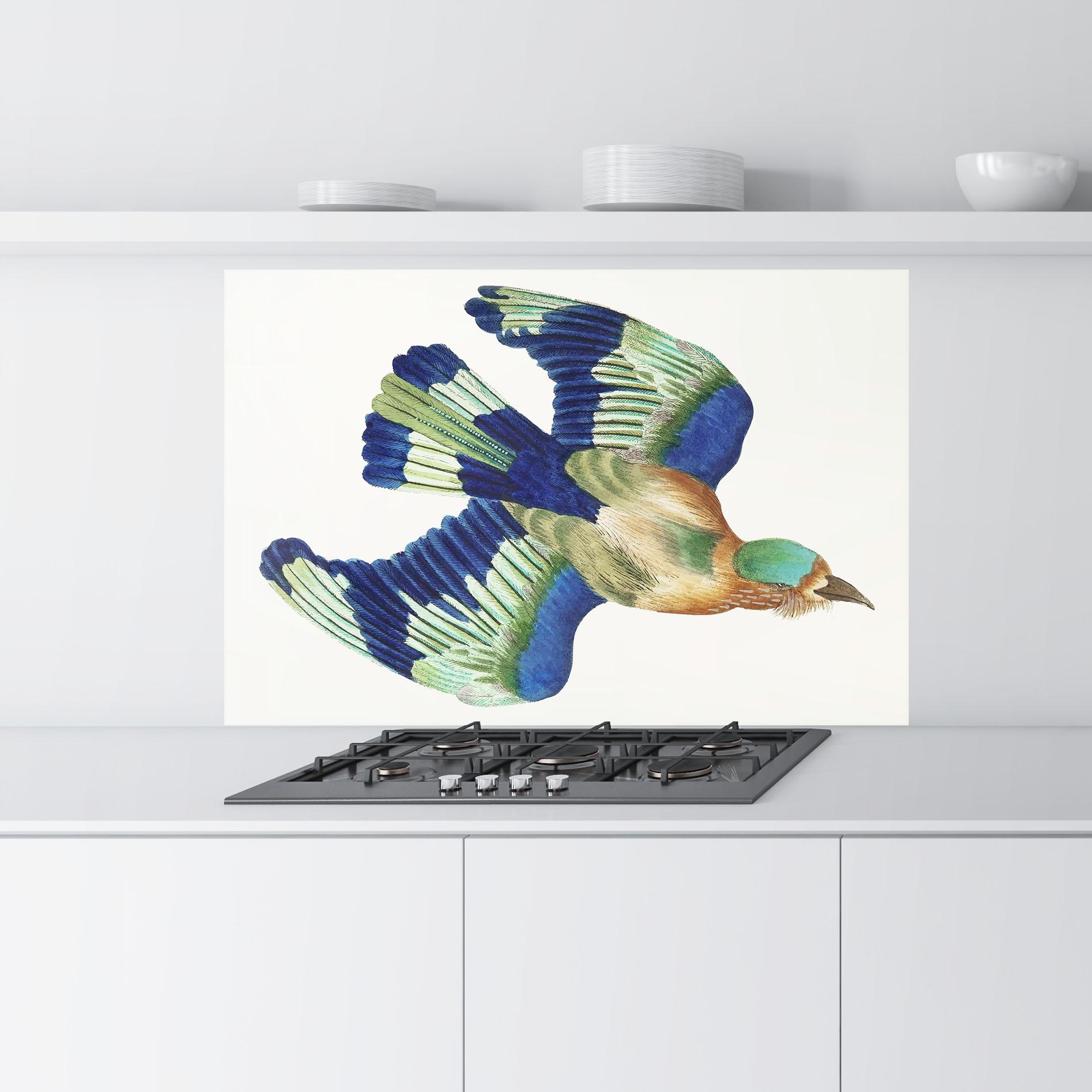 Küchenrückwand Glas Green Blue Bird mockup 9
