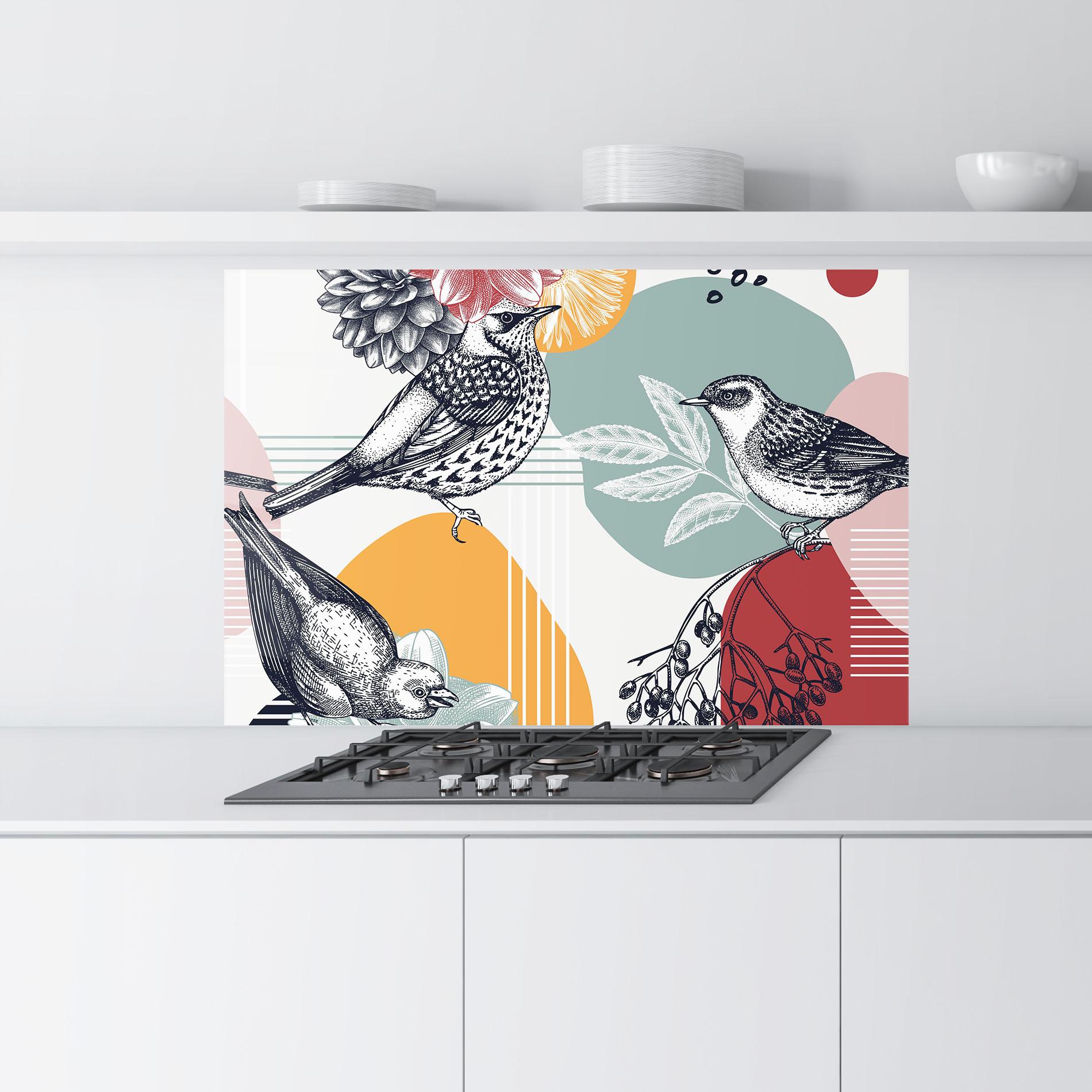 Küchenrückwand Glas Pretty Birds Collge mockup 9
