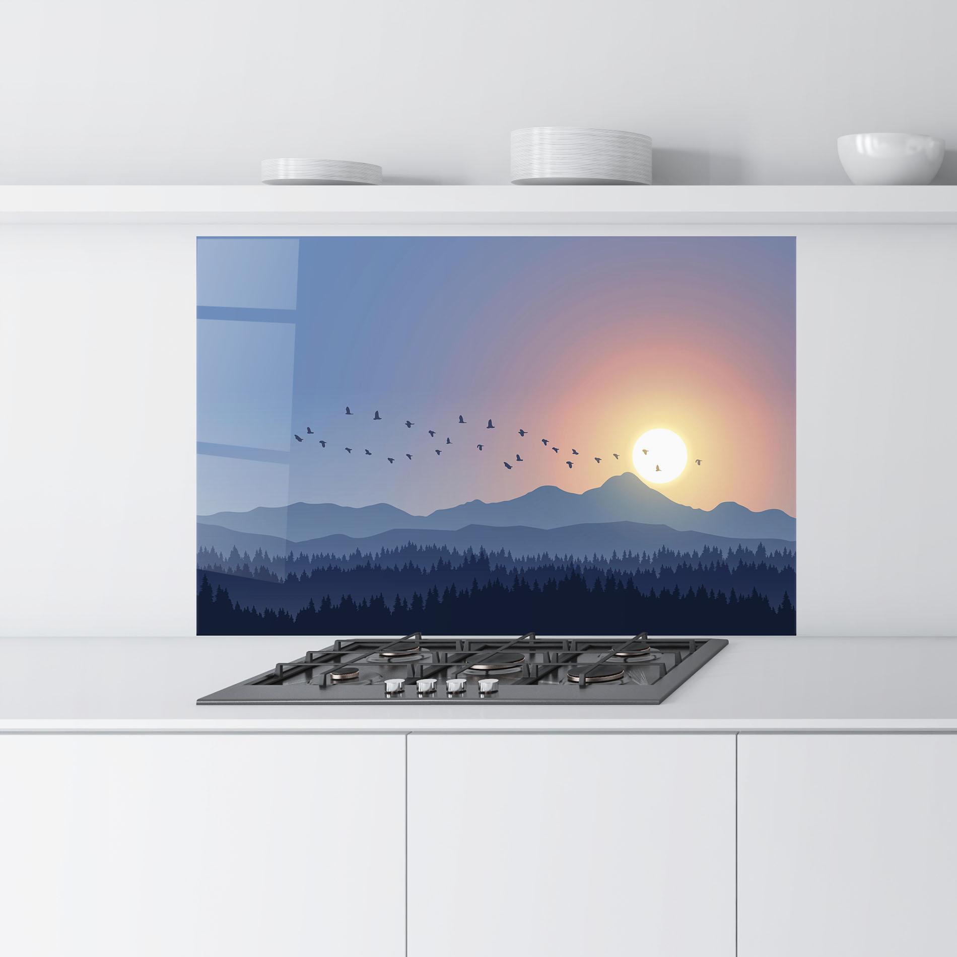 Küchenrückwand Glas Sunset Birds View mockup 9