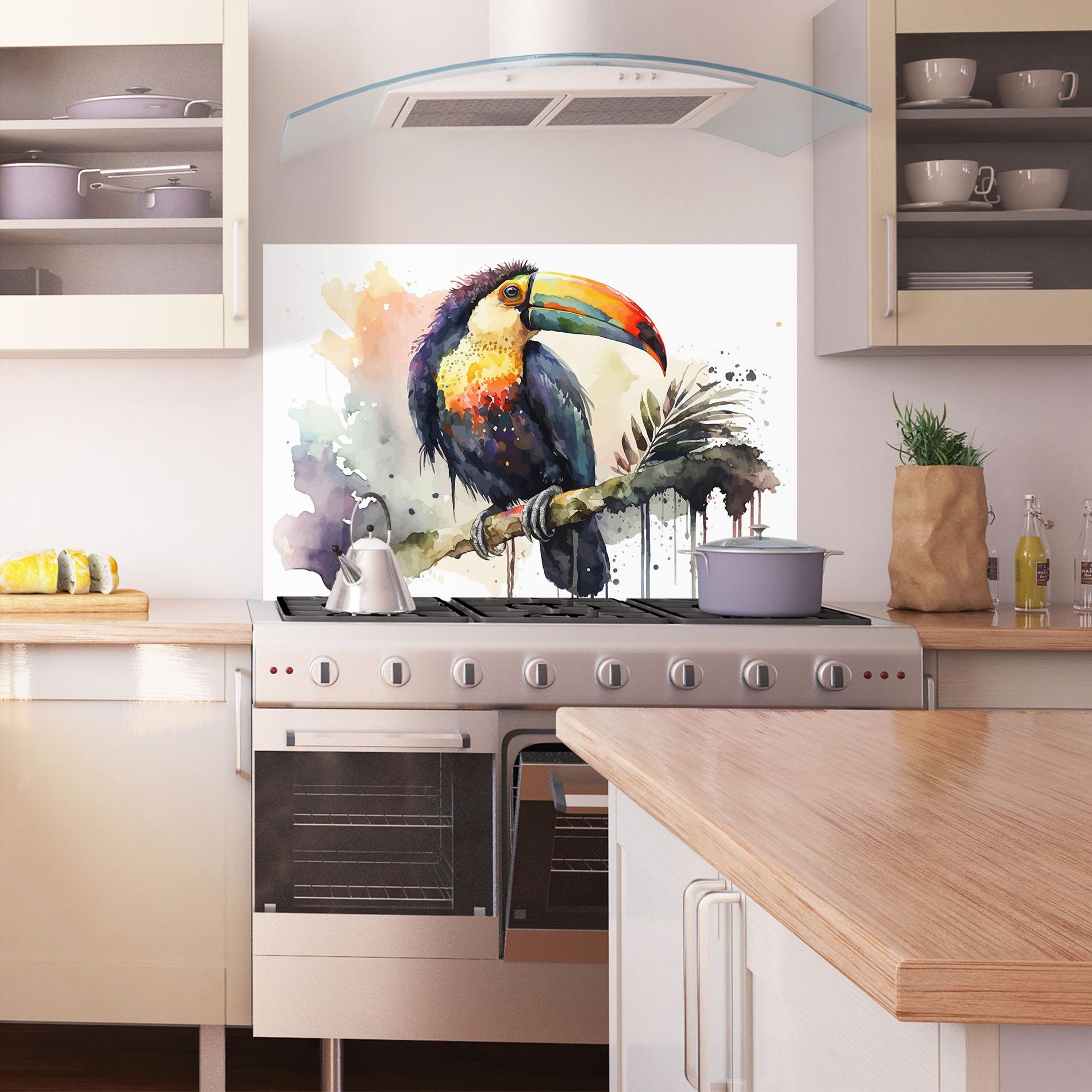 Küchenrückwand Glas Beautiful Toucan Art mockup 1
