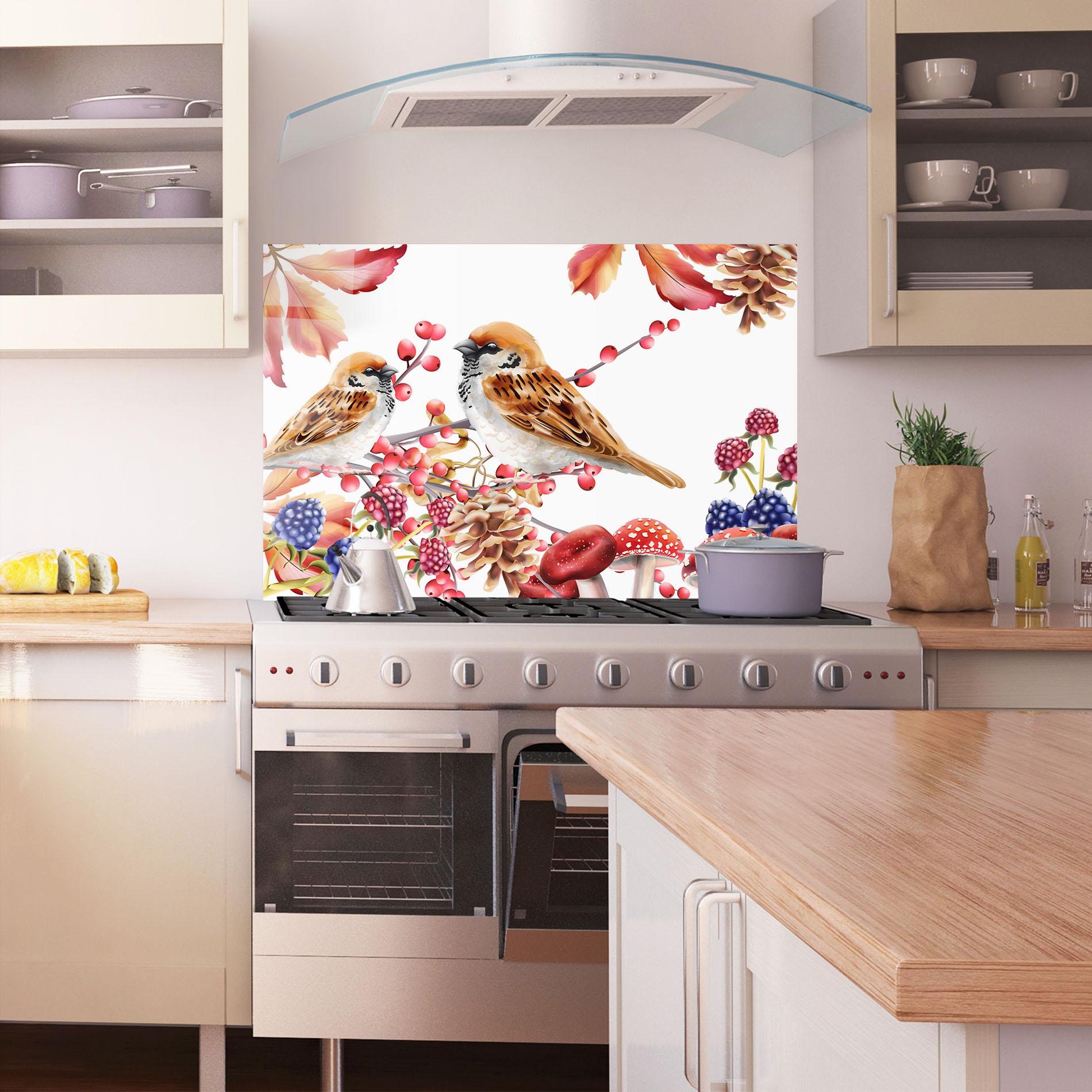 Küchenrückwand Glas Birds And Berries mockup 1