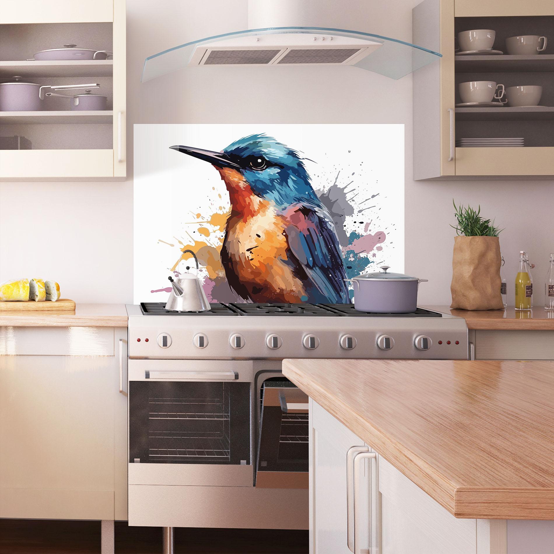 Küchenrückwand Glas Brush Style Bird mockup 1