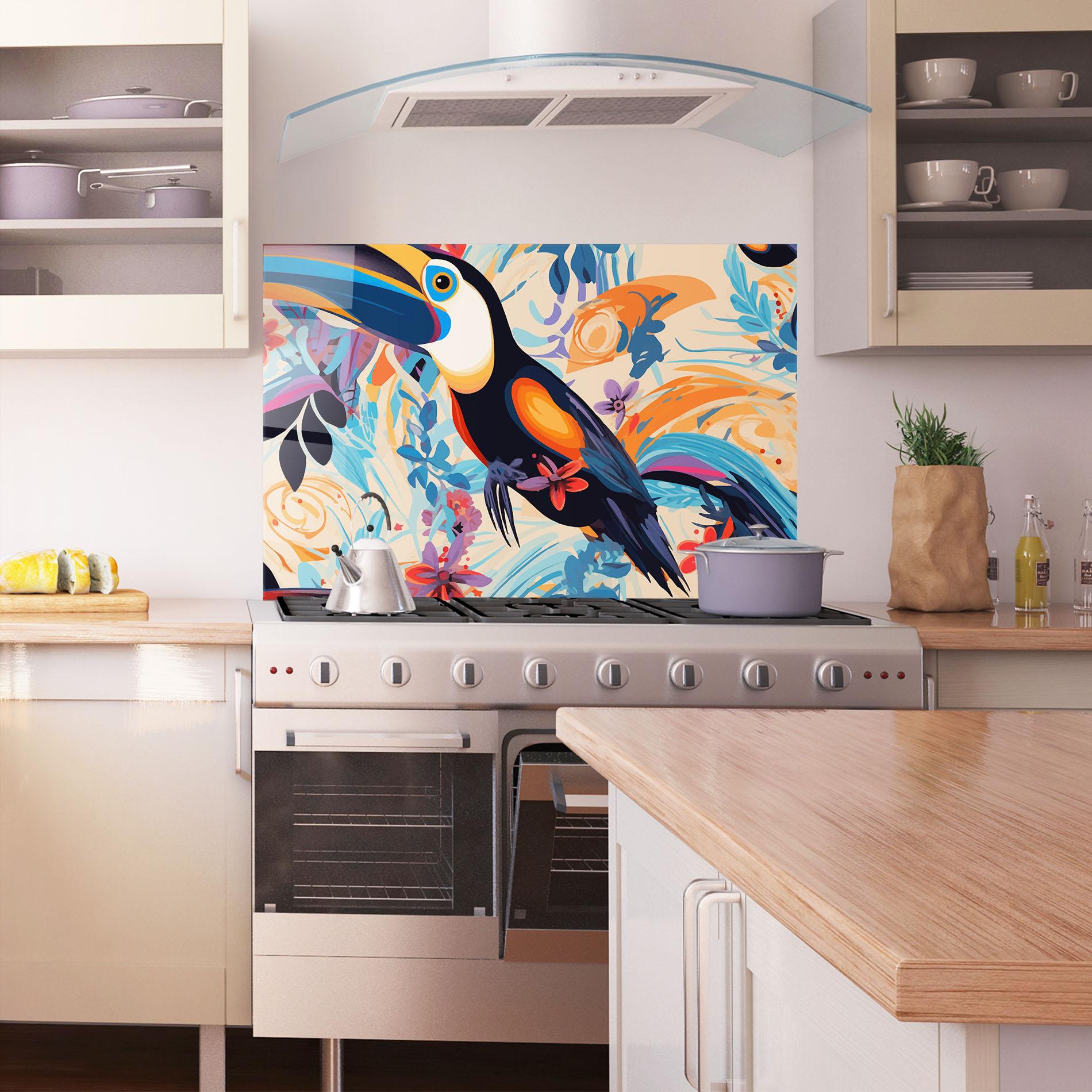 Küchenrückwand Glas Colorful Toucan mockup 1