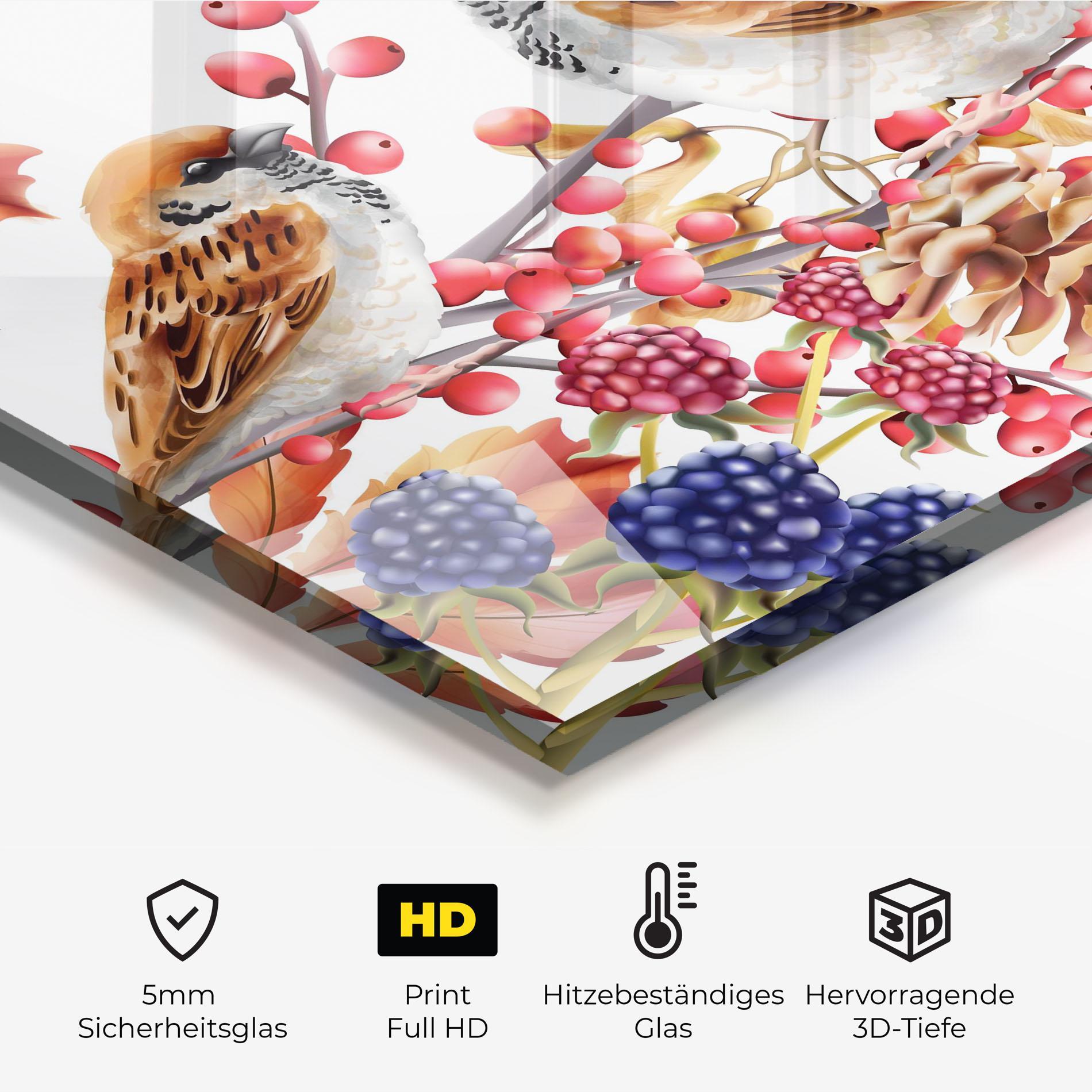 Küchenrückwand Glas Birds And Berries mockup 2