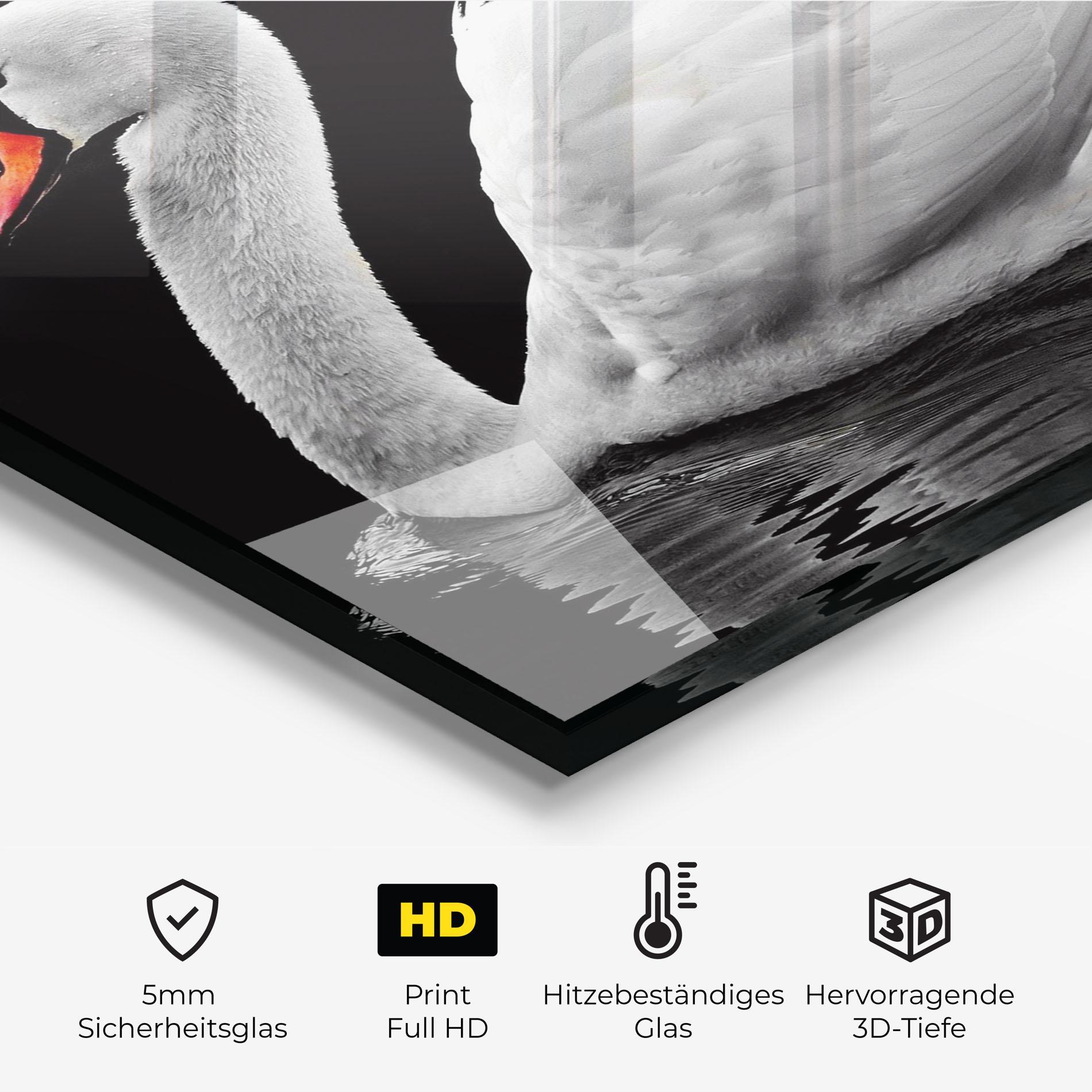 Küchenrückwand Glas Black And White Swan mockup 2