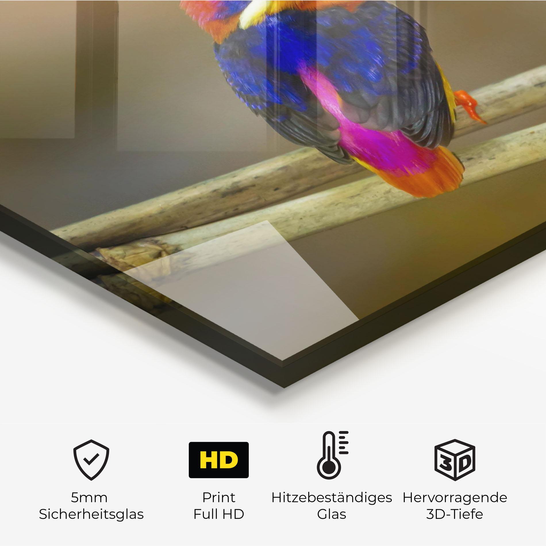 Küchenrückwand Glas Colorful Bird mockup 2