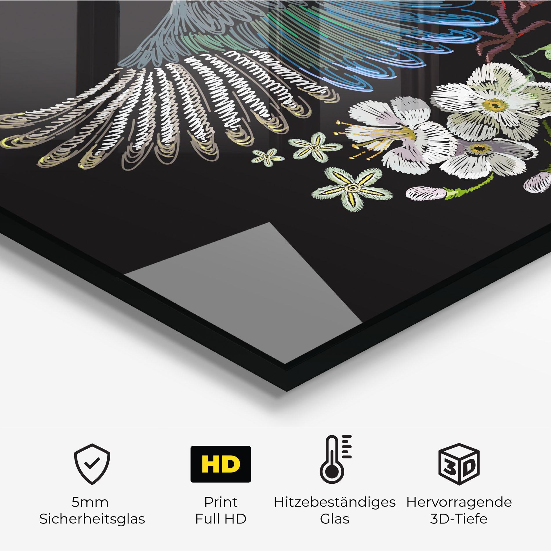 Küchenrückwand Glas Embroidery Bird mockup 2