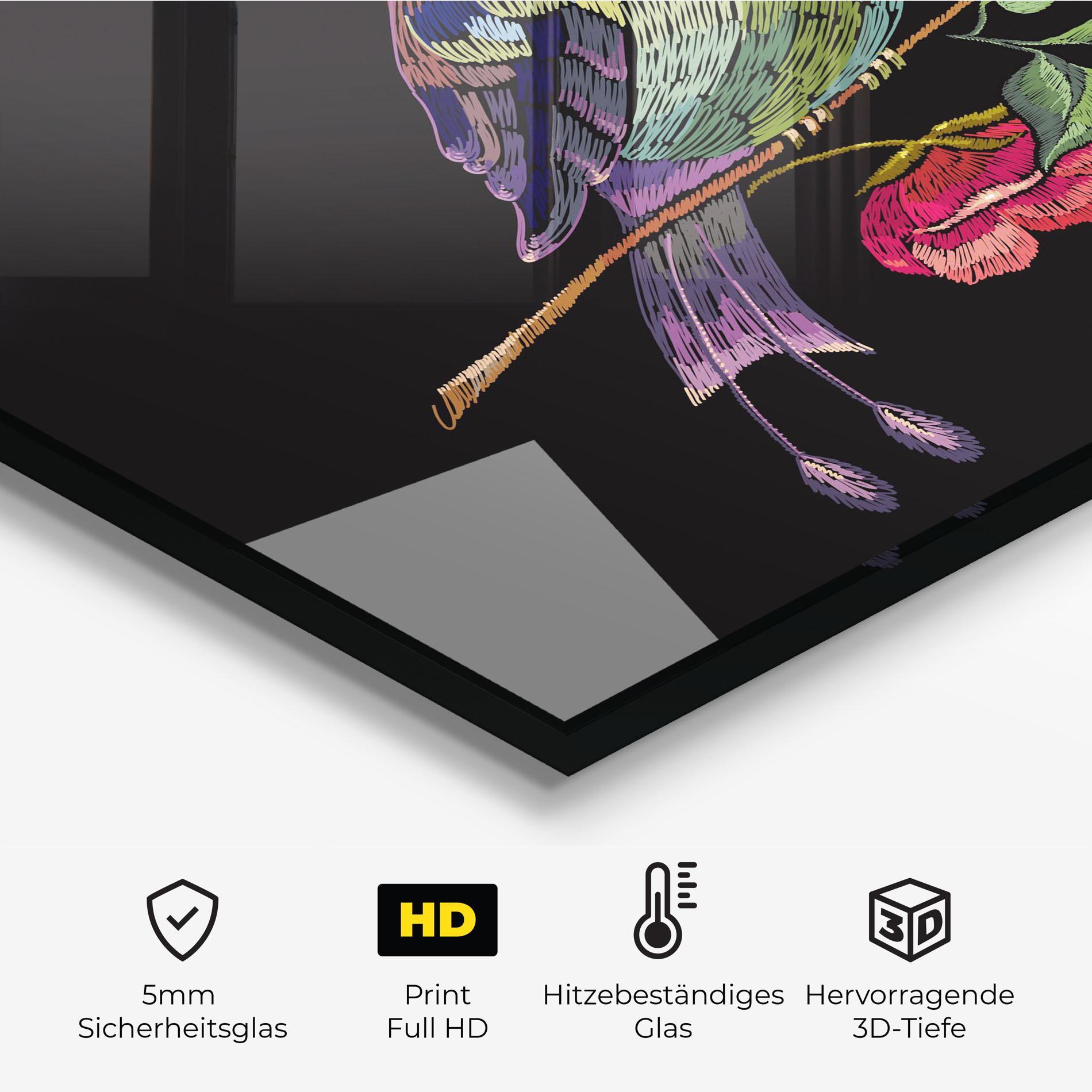 Küchenrückwand Glas Embroidery Pretty Bird mockup 2