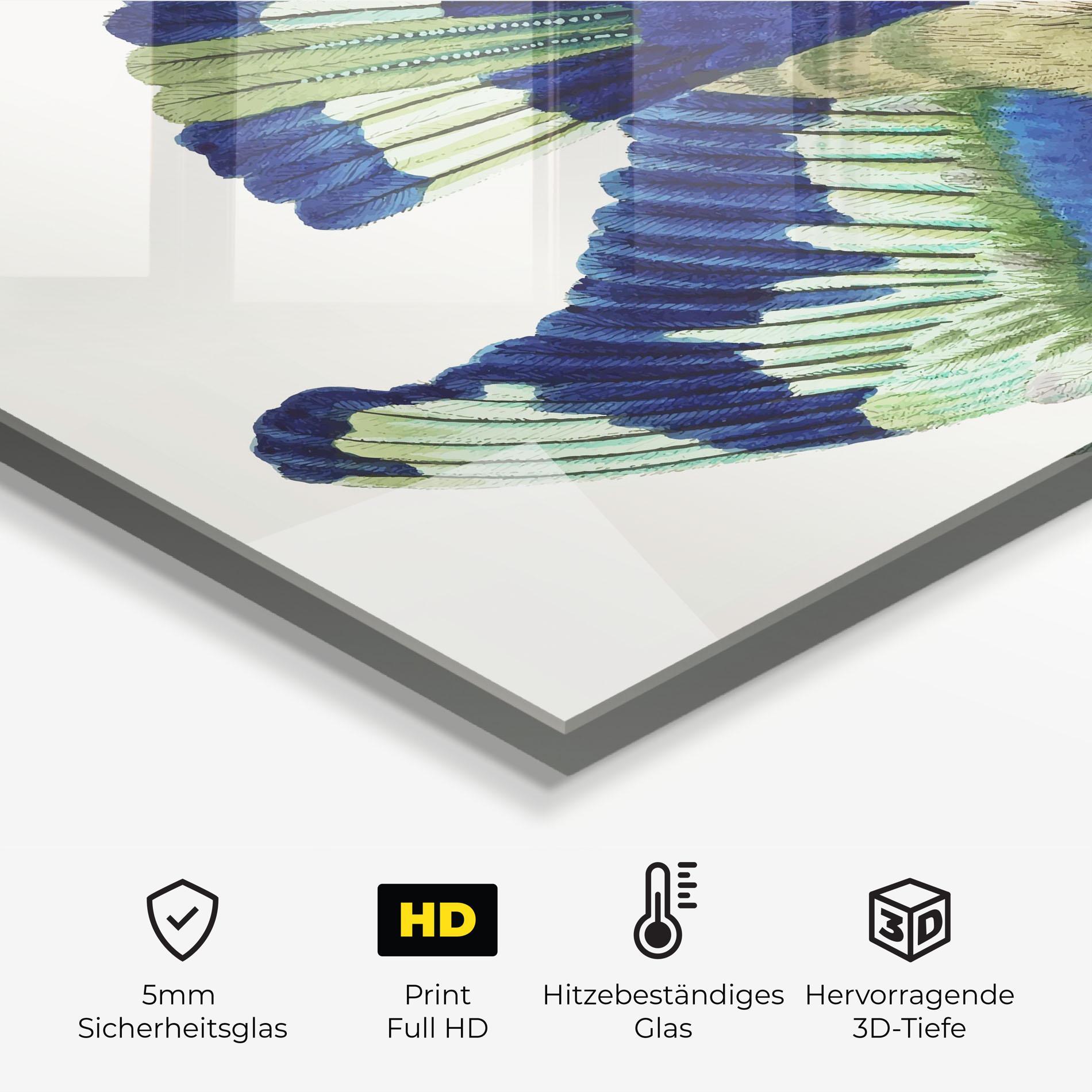 Küchenrückwand Glas Green Blue Bird mockup 2