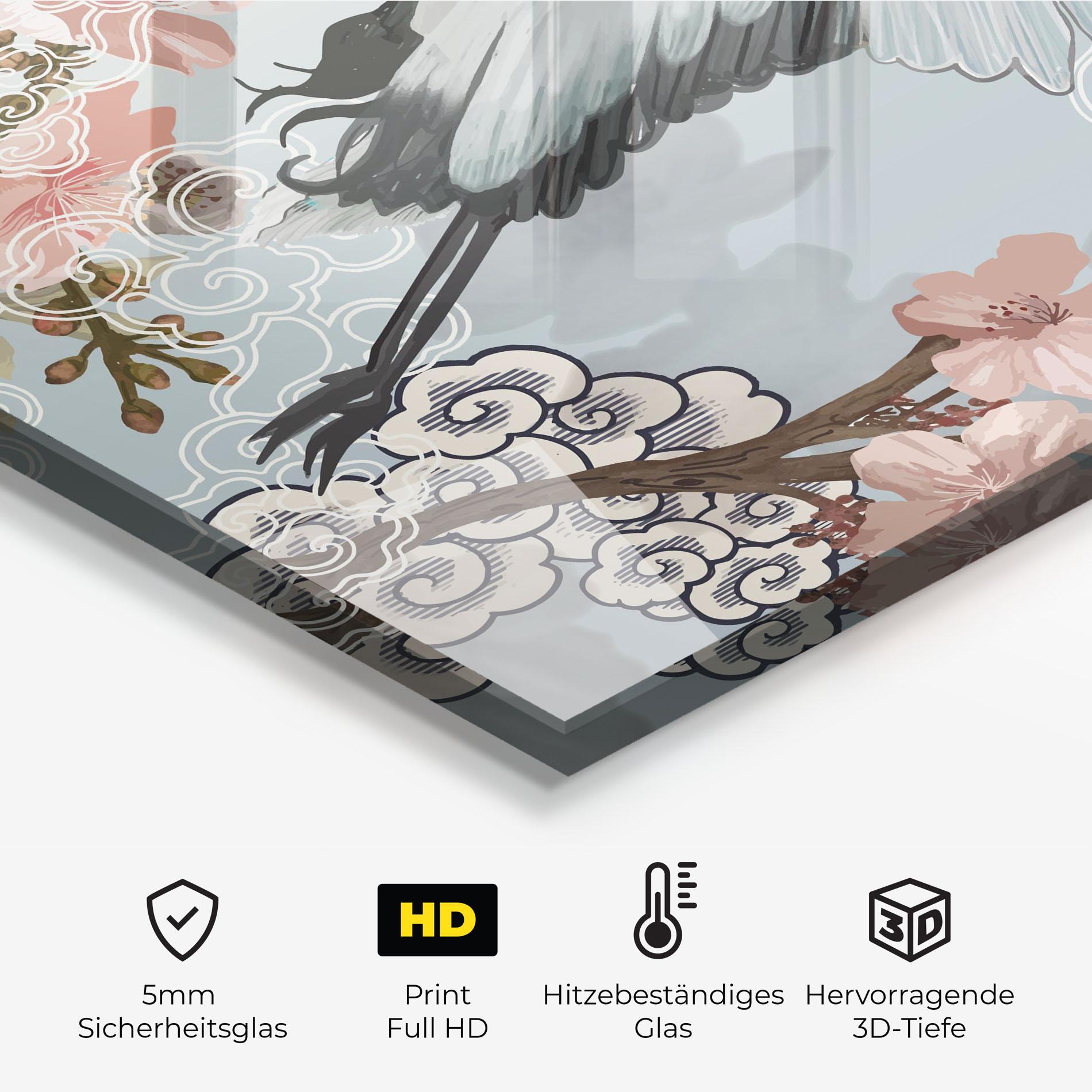 Küchenrückwand Glas Japanese Crane mockup 2