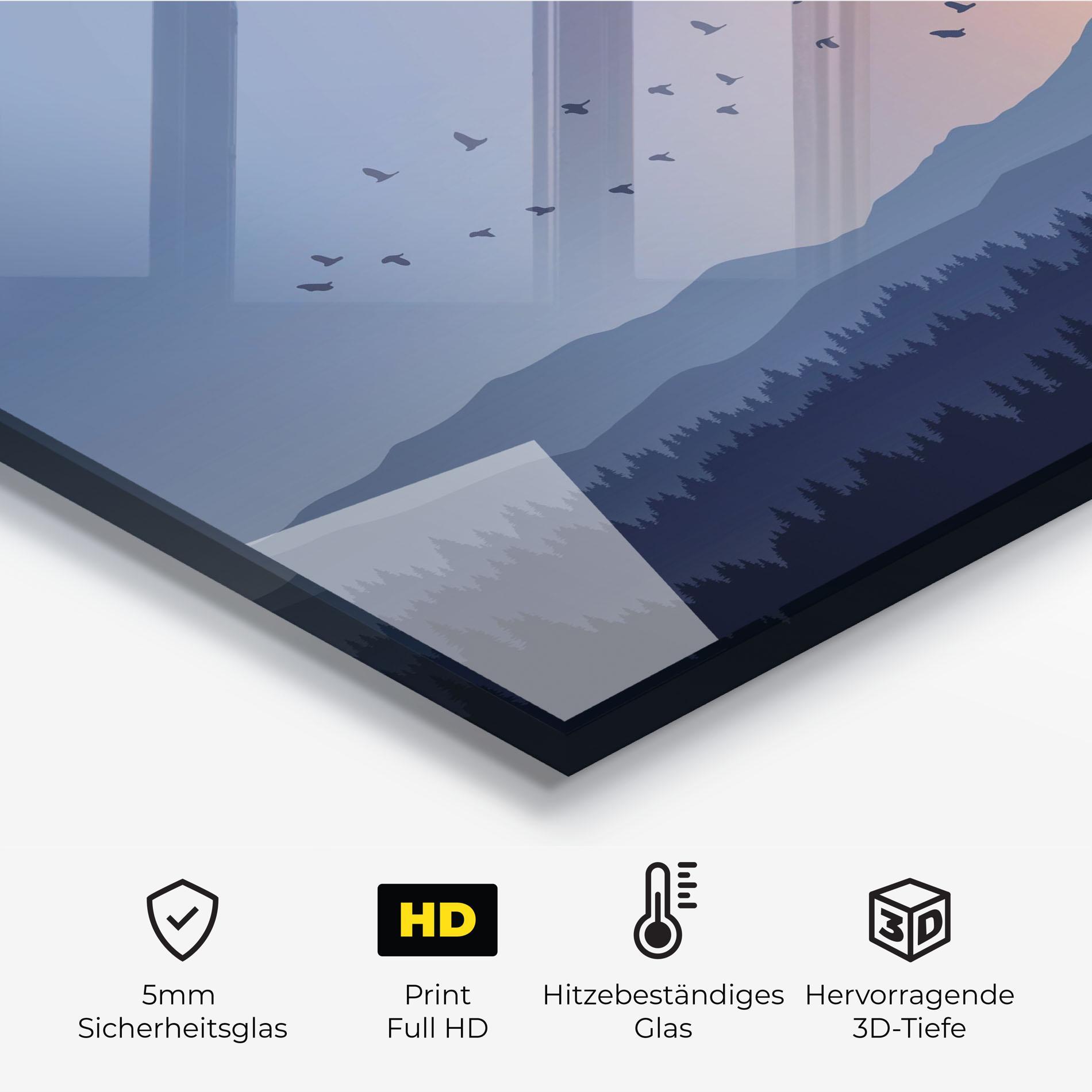 Küchenrückwand Glas Sunset Birds View mockup 2