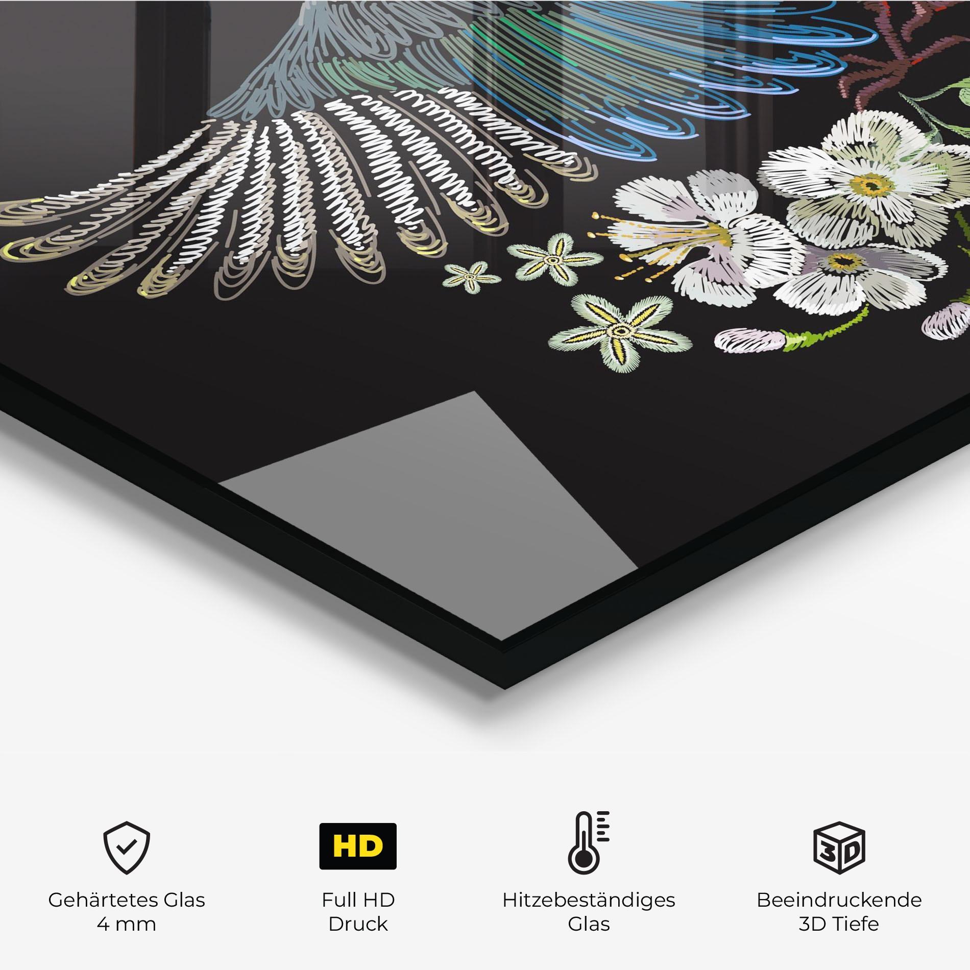 Küchenrückwand Glas Embroidery Bird mockup 2