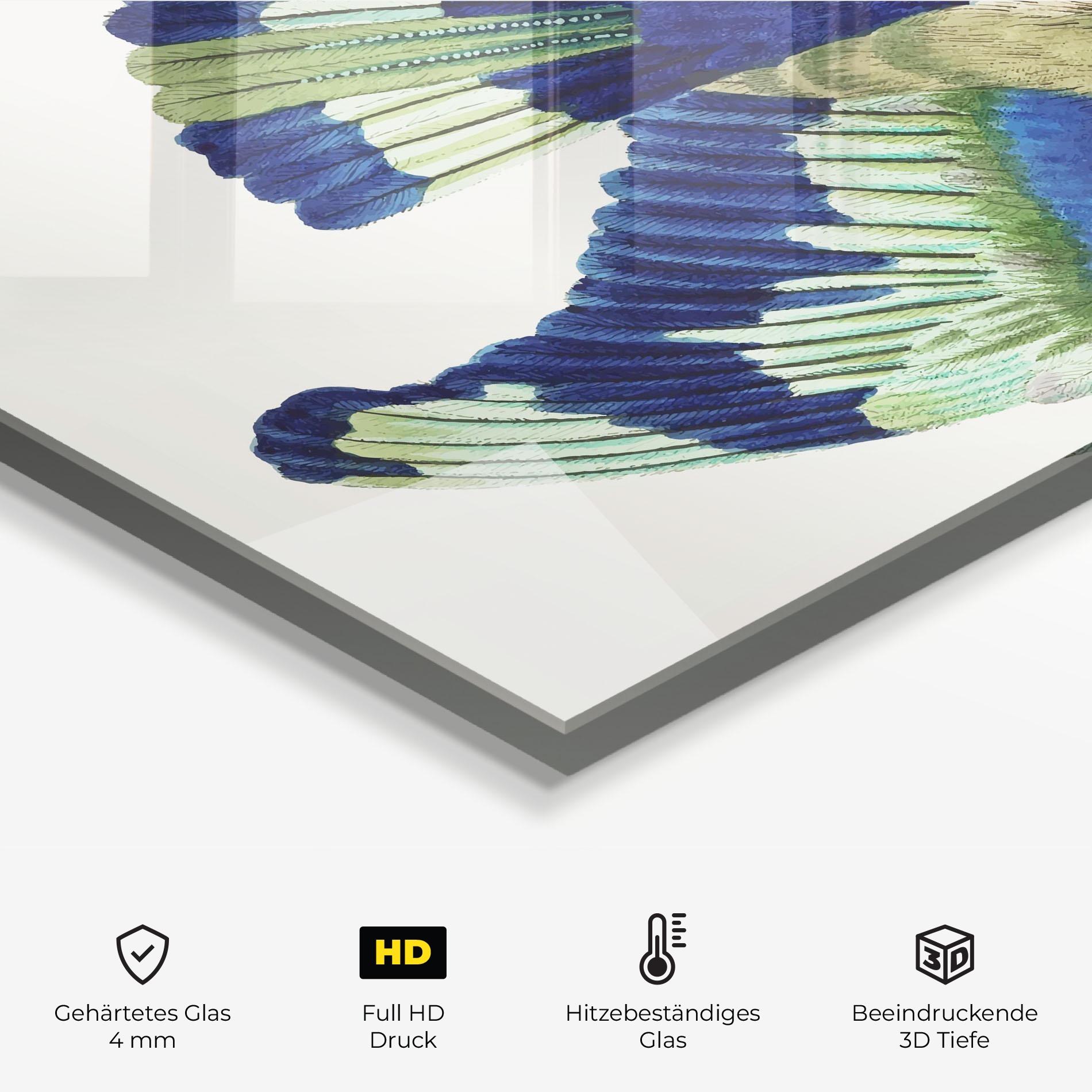 Küchenrückwand Glas Green Blue Bird mockup 2