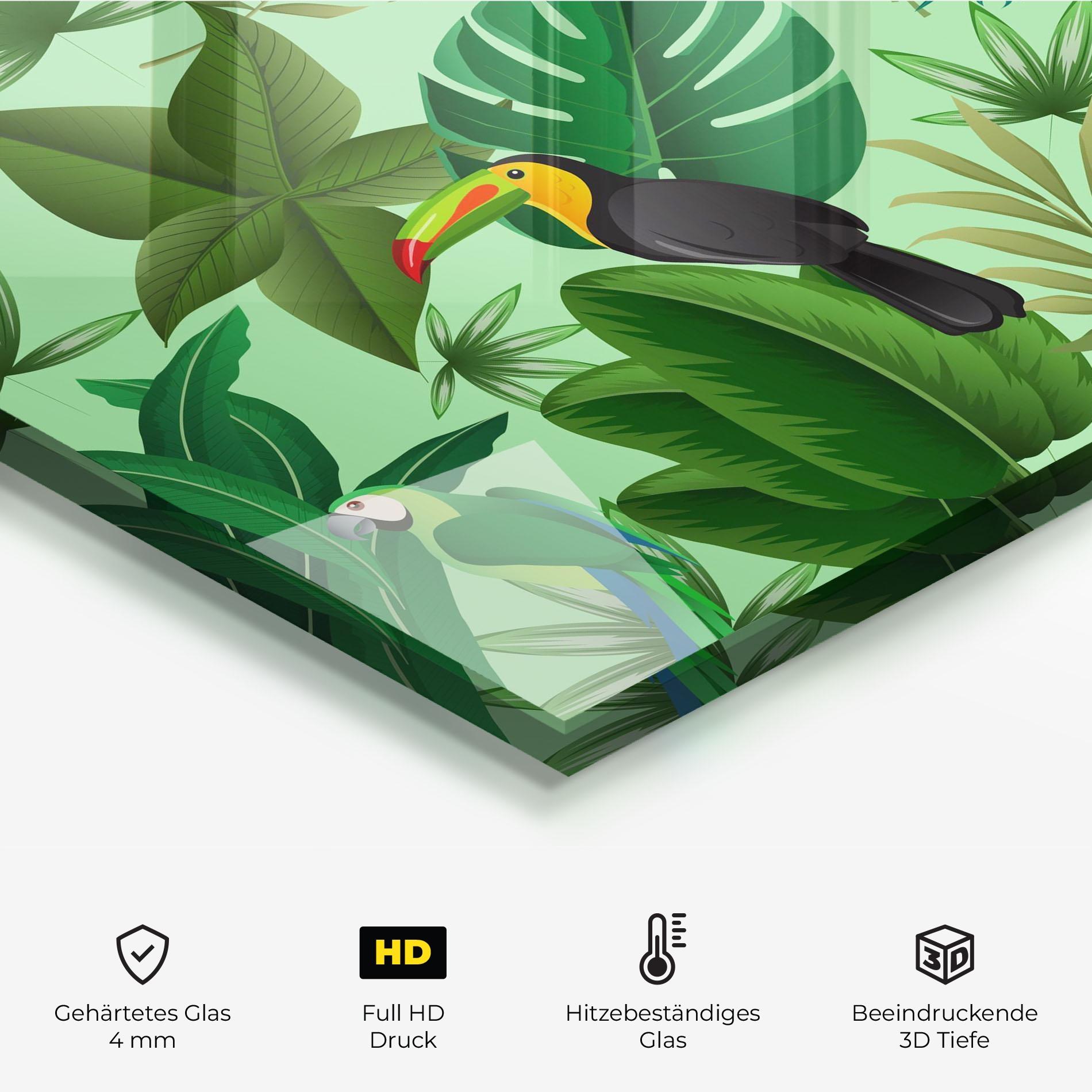 Küchenrückwand Glas Green Jungle Birds mockup 2