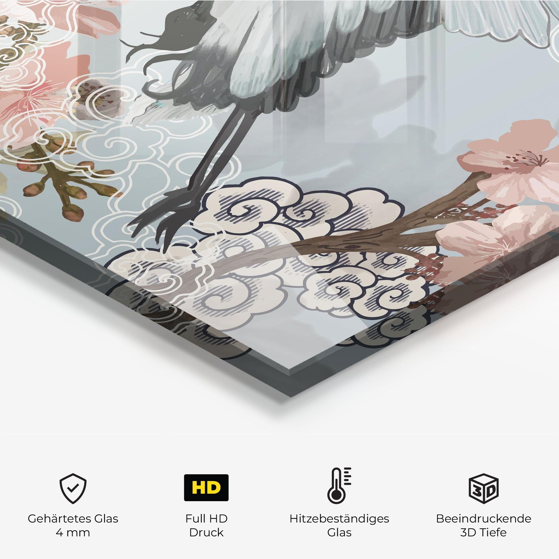 Küchenrückwand Glas Japanese Crane mockup 2