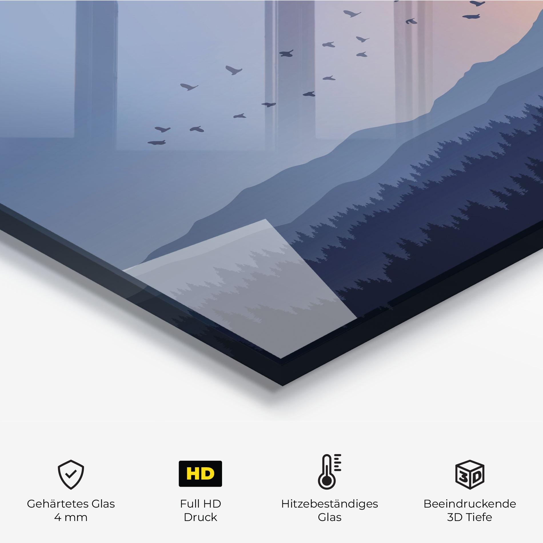 Küchenrückwand Glas Sunset Birds View mockup 2