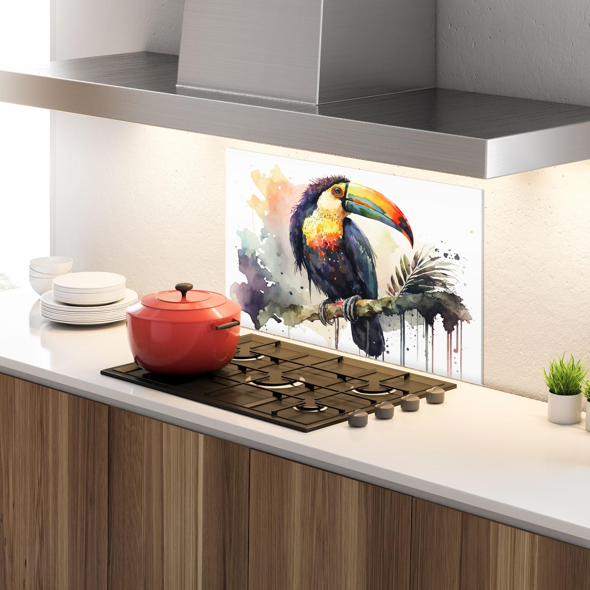 Küchenrückwand Glas Beautiful Toucan Art mockup 4